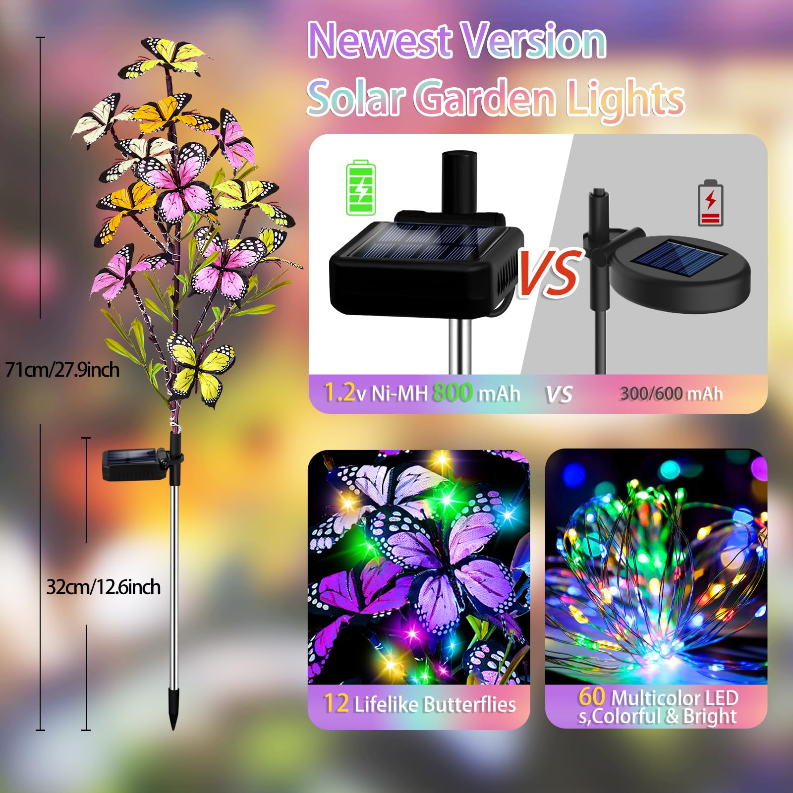 Solar Garden Lights Outdoor  Waterproof 4 Pack Solar Butterfly Lights With 60 Led 12 Butterfly Colorful Lighting For Garden Yard Lawn Outdoor Decor  Gift For Mom Women MotherS Day