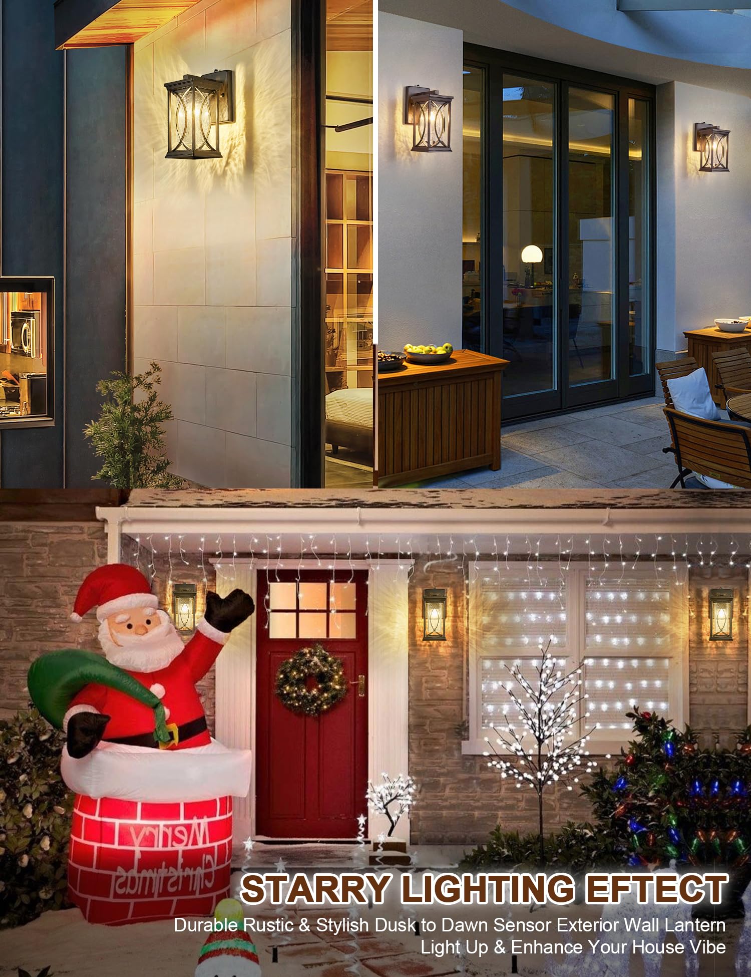 Oil Rubbed Bronze Porch Light Dusk To Dawn Outdoor Wall Lantern Small Modern Exterior Light Fixture Aluminum With Crack-Like Gla