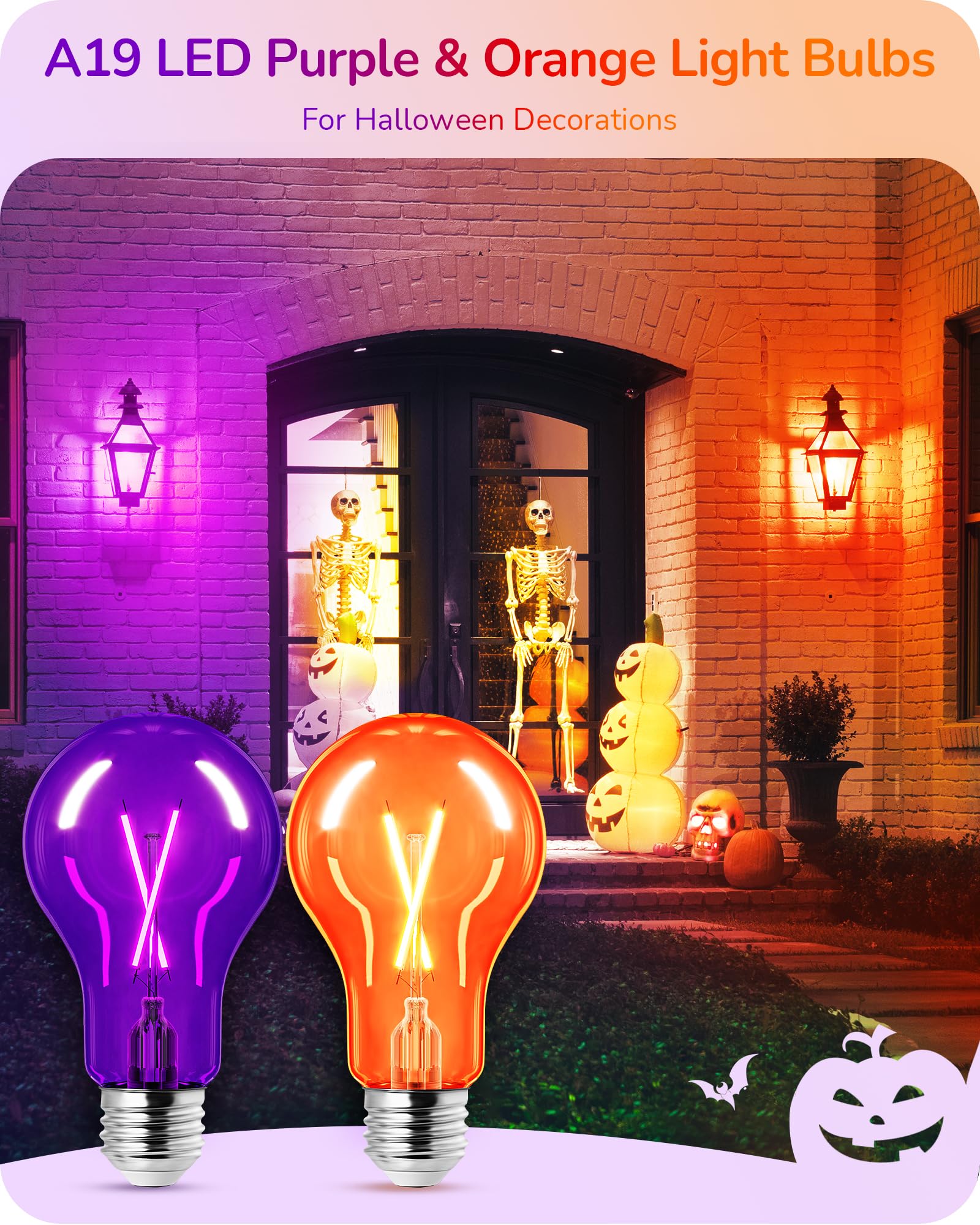 Edishine Christmas Purple Orange Glass Light Bulb, 8W A19 Dimmable Led Light Bulb, Purple Orange Edison Led Bulb For Christmas Decorations, Porch, Party Bar Decor, E26 Base, Ul Listed, 4 Pack