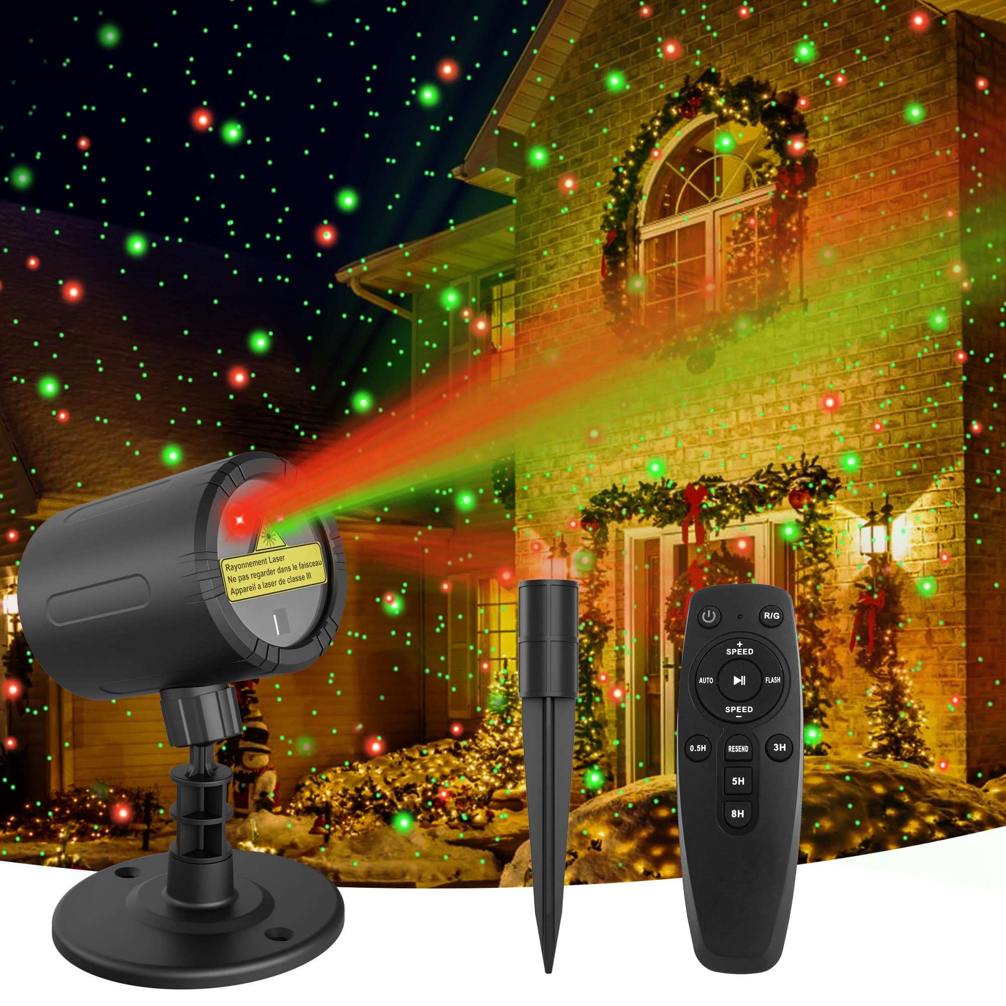 Christmas Projector Lights, ZBPP Star Show LED Lights Red and Green Outdoor IP65 Waterproof, 3 Modes RF Remote Control, Landscap