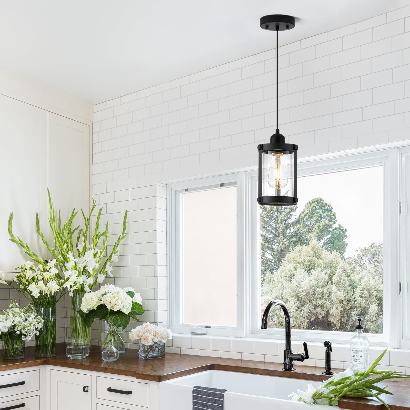 Osimir Black Pendant Lights Kitchen Island, 1-Light Modern Mini Hanging Light Fixtures With Clear Glass, Farmhouse Kitchen Penda