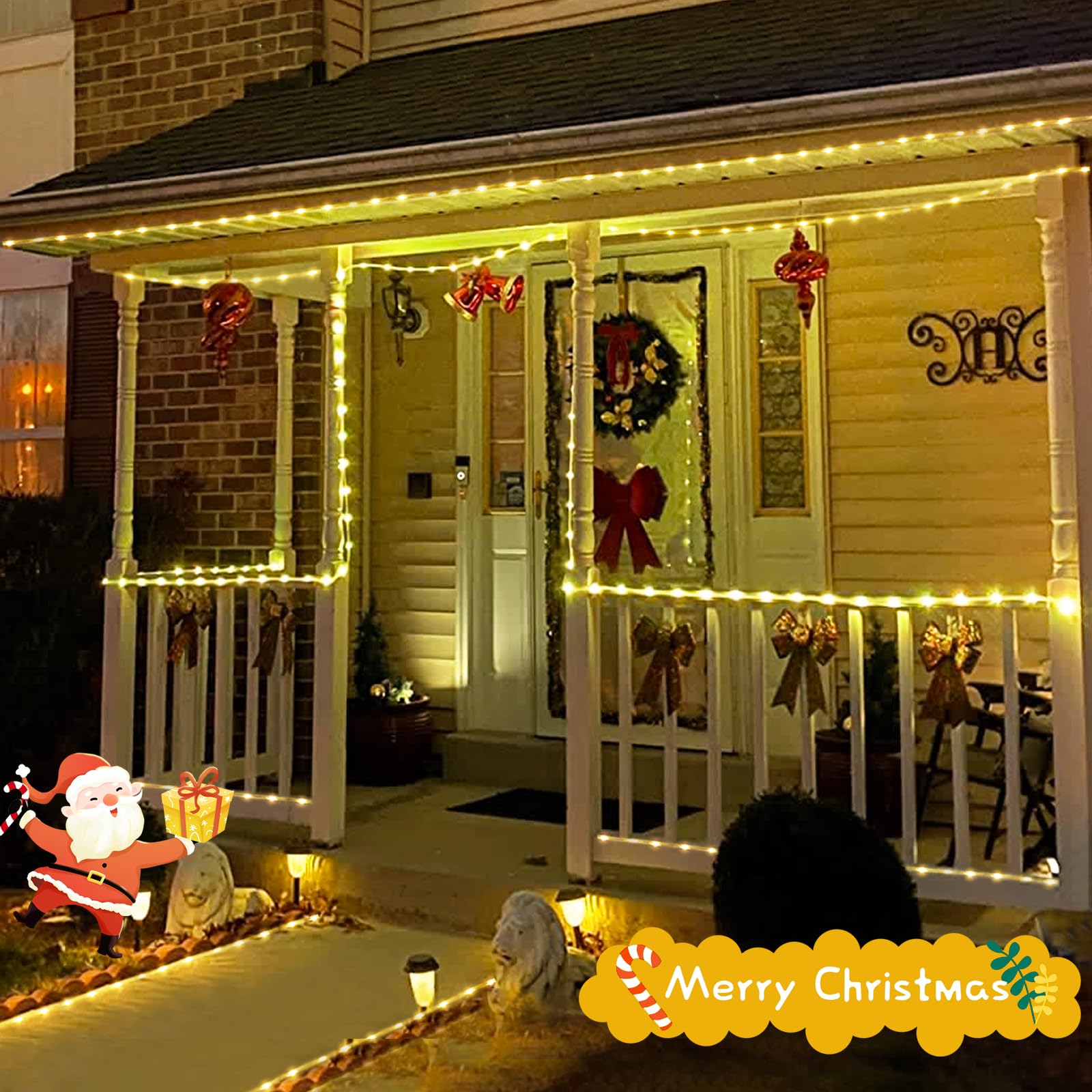 JMEXSUSS Solar Rope Lights, 200 LED, 66ft, Waterproof, 8 Modes, Warm White, Outdoor Lighting for Fence, Gazebo, Yard, Walkway