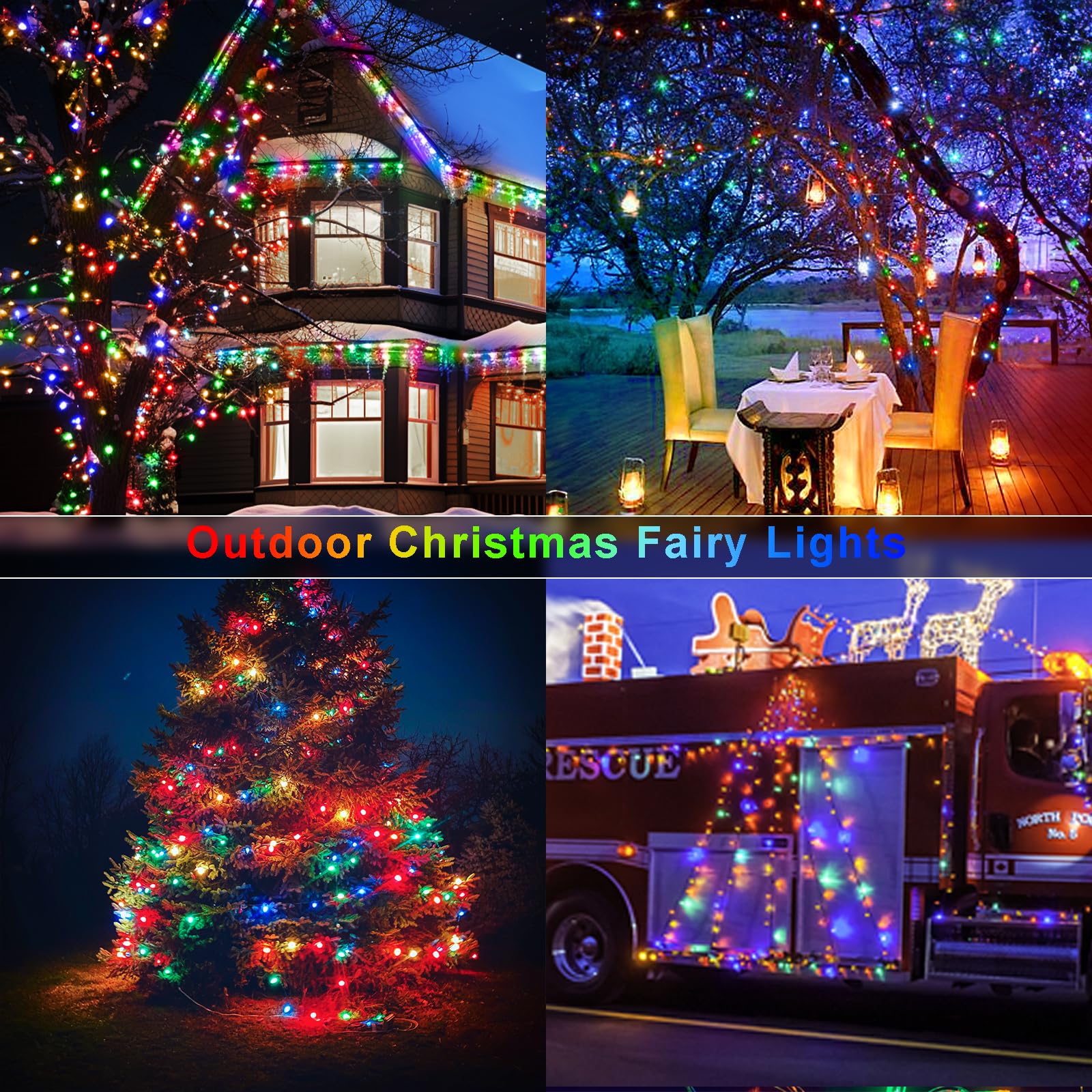 JXLEDAYY 400 LED Fairy Lights Outdoor Waterproof Twinkle Lights with Timer, 8 Modes, Multicolored, Model BG-CL3M3-306L01