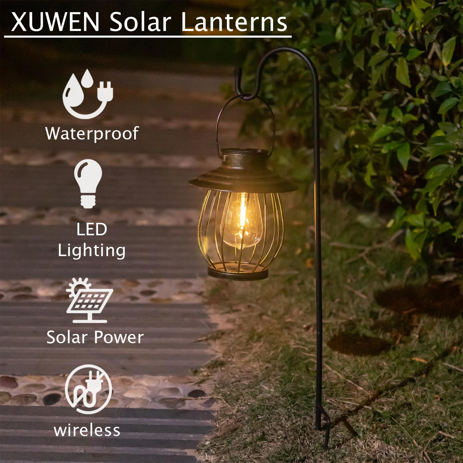 Xuwen Solar Lanterns Outdoor Waterproof - Bronze Metal Garden Decor With Sheep Hook