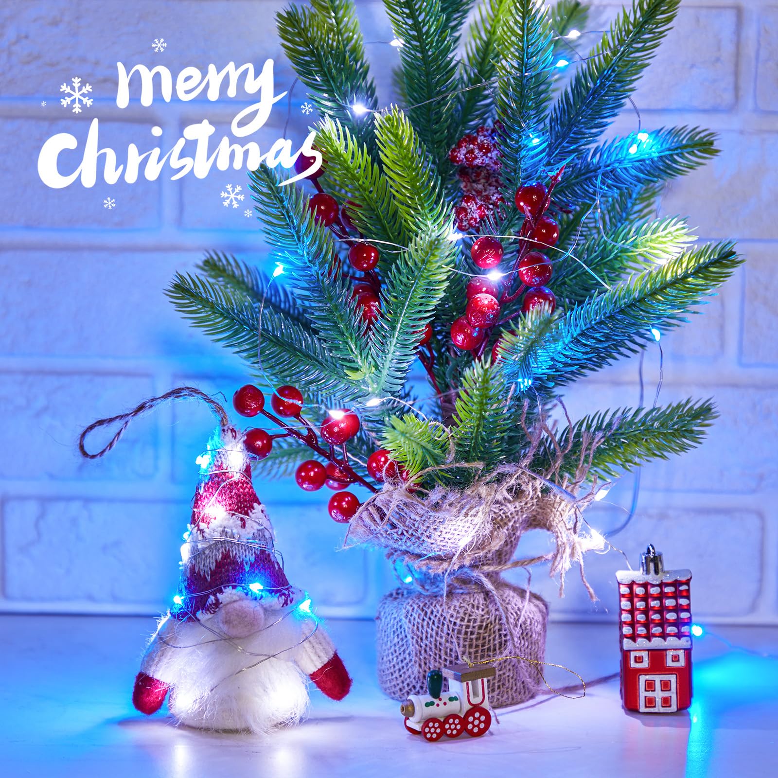 5 Pack Fairy Lights Battery Operated, 7 Feet 20 Led String Lights With Timer, Waterproof Firefly Lights On Silver Wire For Home Party Wedding Christmas Decorations, 6 Hours On/18 Hours Off, Blue White