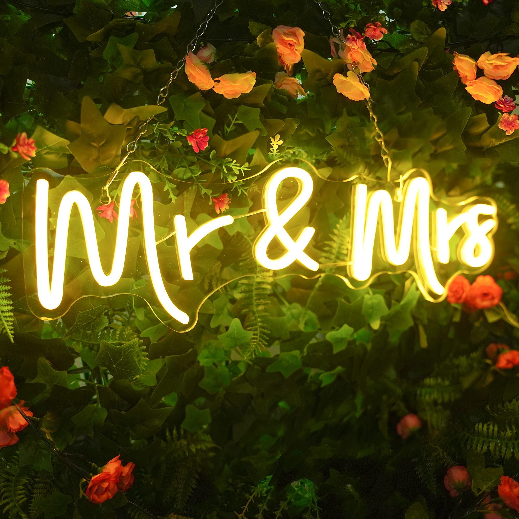 Aslanka LED Mr & Mrs Neon Sign for Wedding Decor, 19.6x5.5in, Warm White Acrylic