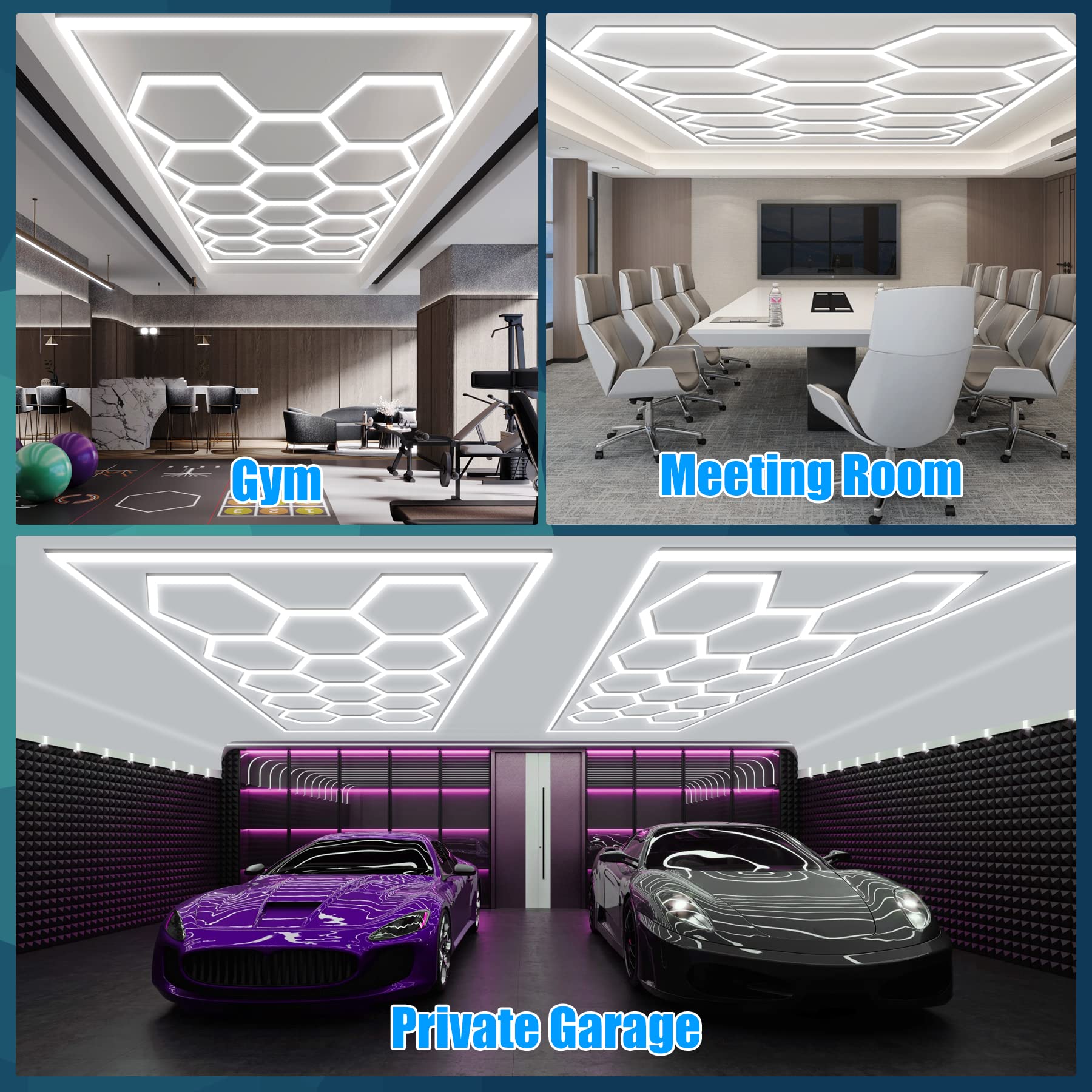Gneng Hexagon Led Lights, 6500K/4500K/3000K, 3 Color Temperature Hexagon Garage Light With Wifi Smart Switch, Aluminum Led Light