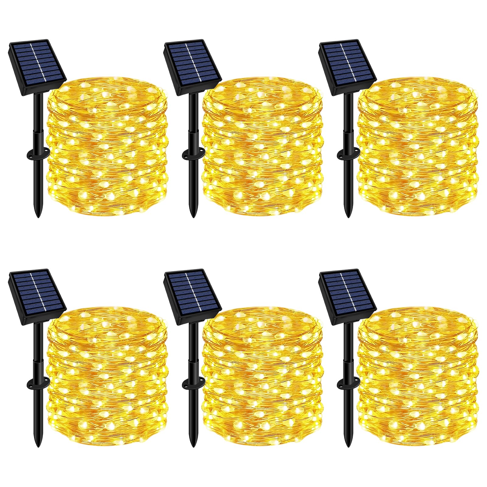 Solar String Lights Outdoor Waterproof 6 Pack Total 198ft 600LED 8 Modes Twinkle Lights Solar Fairy Lights for Patio, Garden Yar