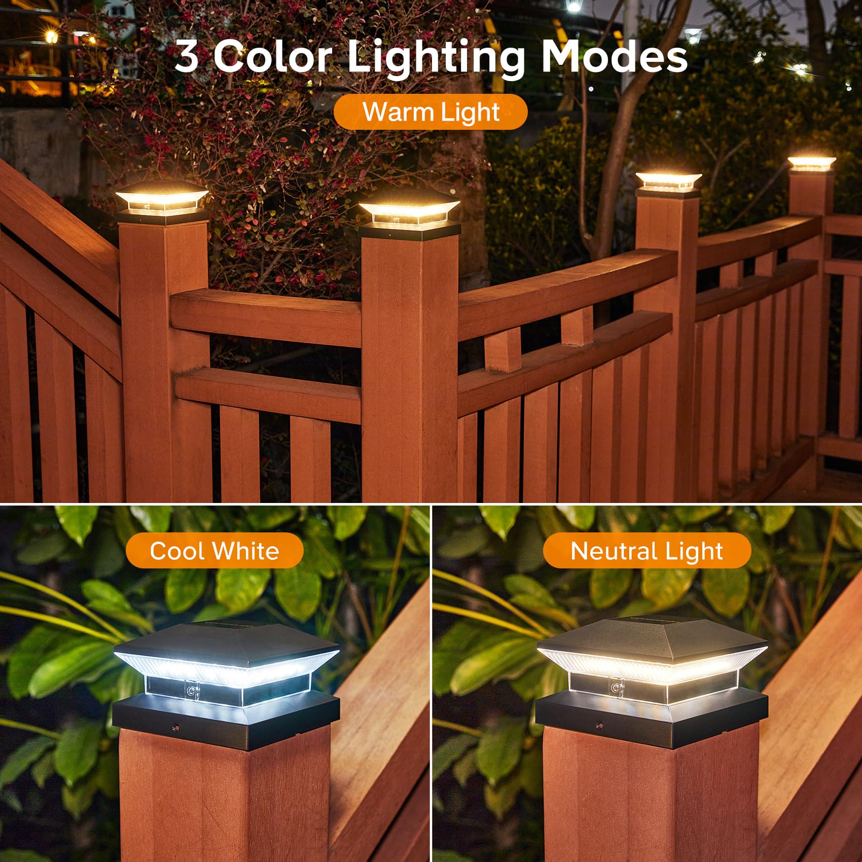 LETMY Solar Post Cap Lights, 8 Pack with 40 LEDs, 30 Lumens, Waterproof for 4x4, 5x5, 6x6 Posts, Black,