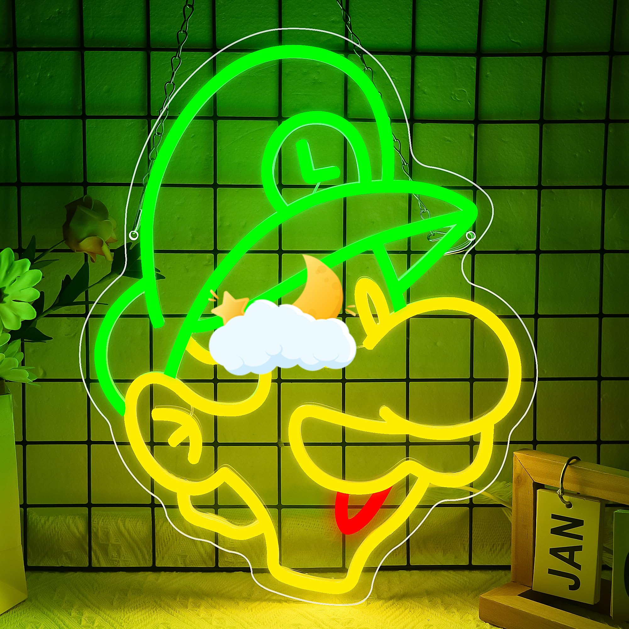 FTMGGDG Gaming Neon Sign LED Wall Decor, Anime Light Up Sign, 16.1x12.8 inches, Acrylic, Red & Green & Lemon-yellow, Model FMXD3001