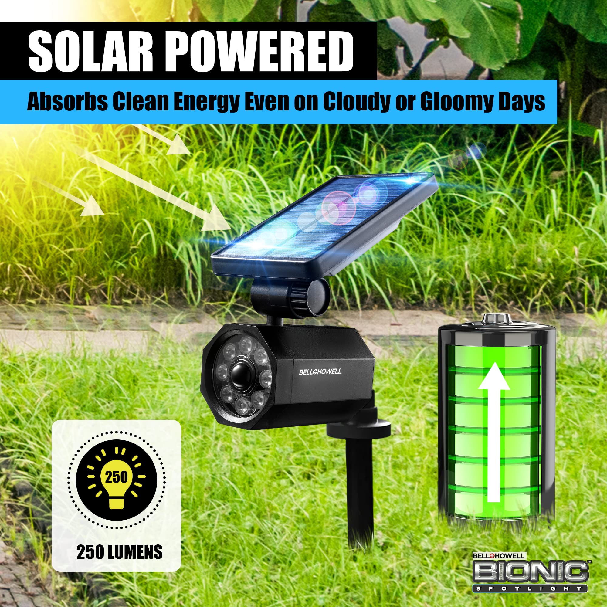 Bell+Howell Bionic Spotlight LED Solar Lights - Motion Sensor Outdoor Lighting, Waterproof, Set of 2, Multicolor