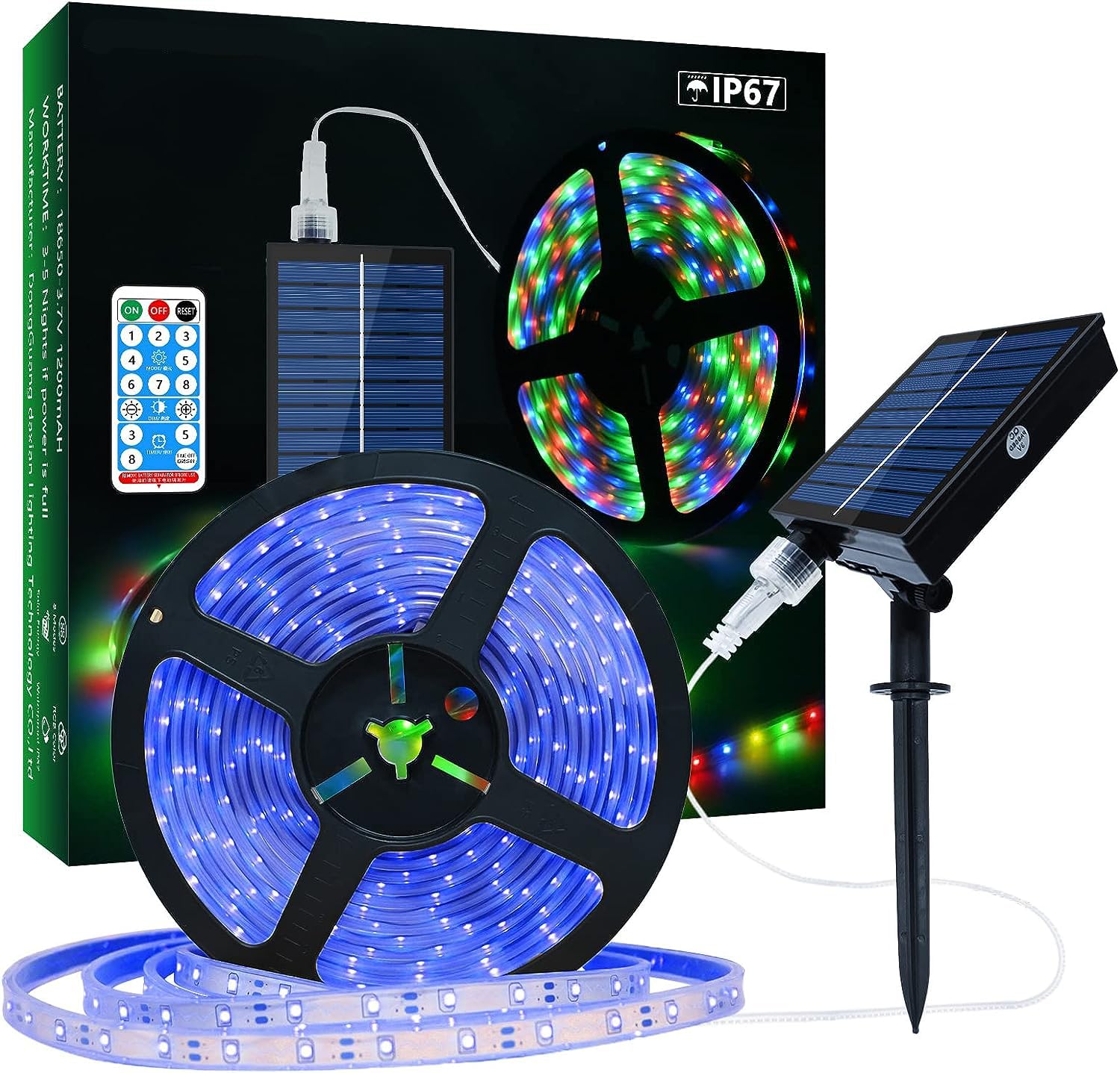 Lumtang Solar Blue LED Strip Lights, 16.4ft, IP67 Waterproof, USB Rechargeable, 8 Lighting Modes for Outdoor Decor