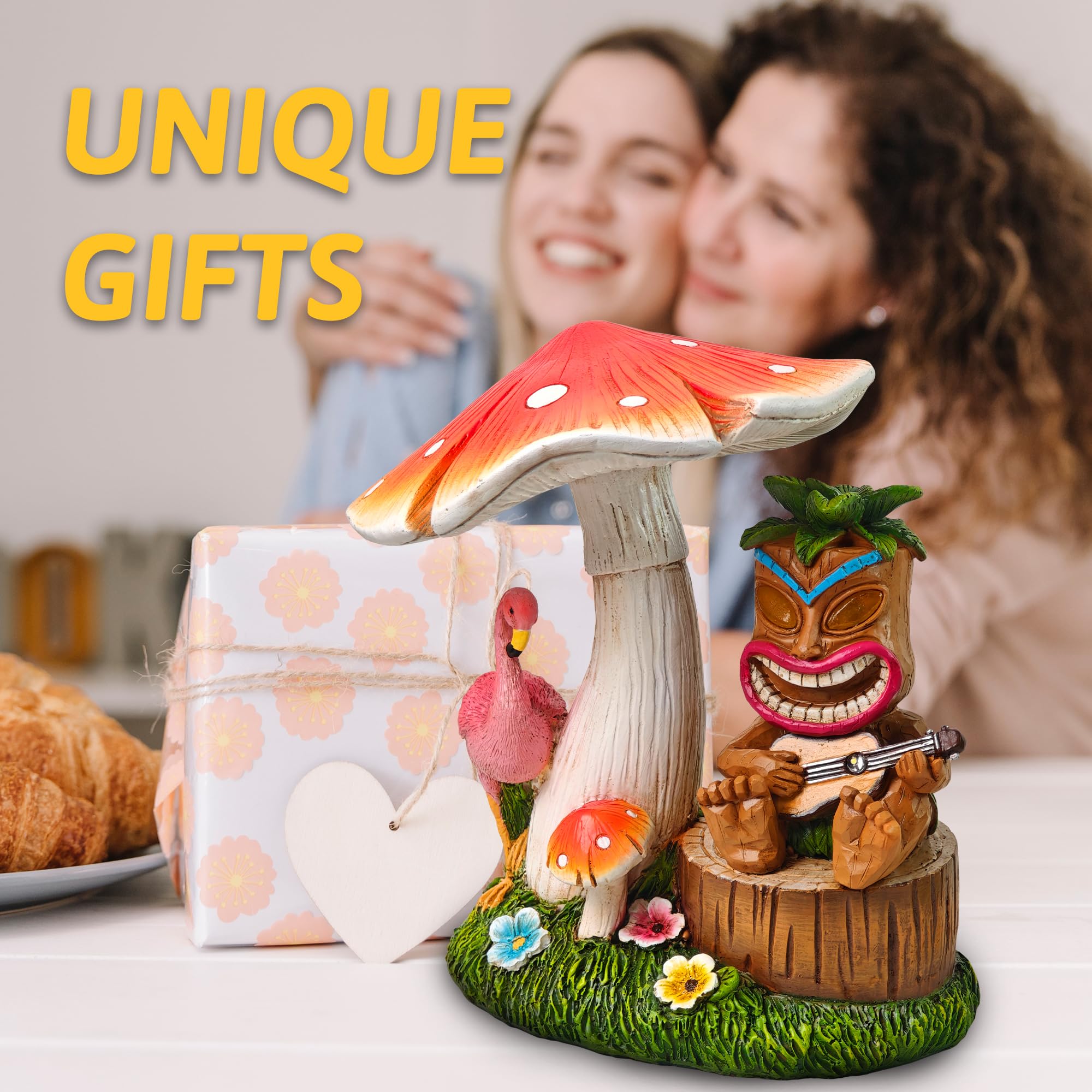Cffownug Solar Tiki Outdoor Statues: 8.3 Funny Tiki Bar Decor With Solar Light Outside Decoration For Lawn Yard Patio Garden Gifts For Housewarming (Mushrooms)
