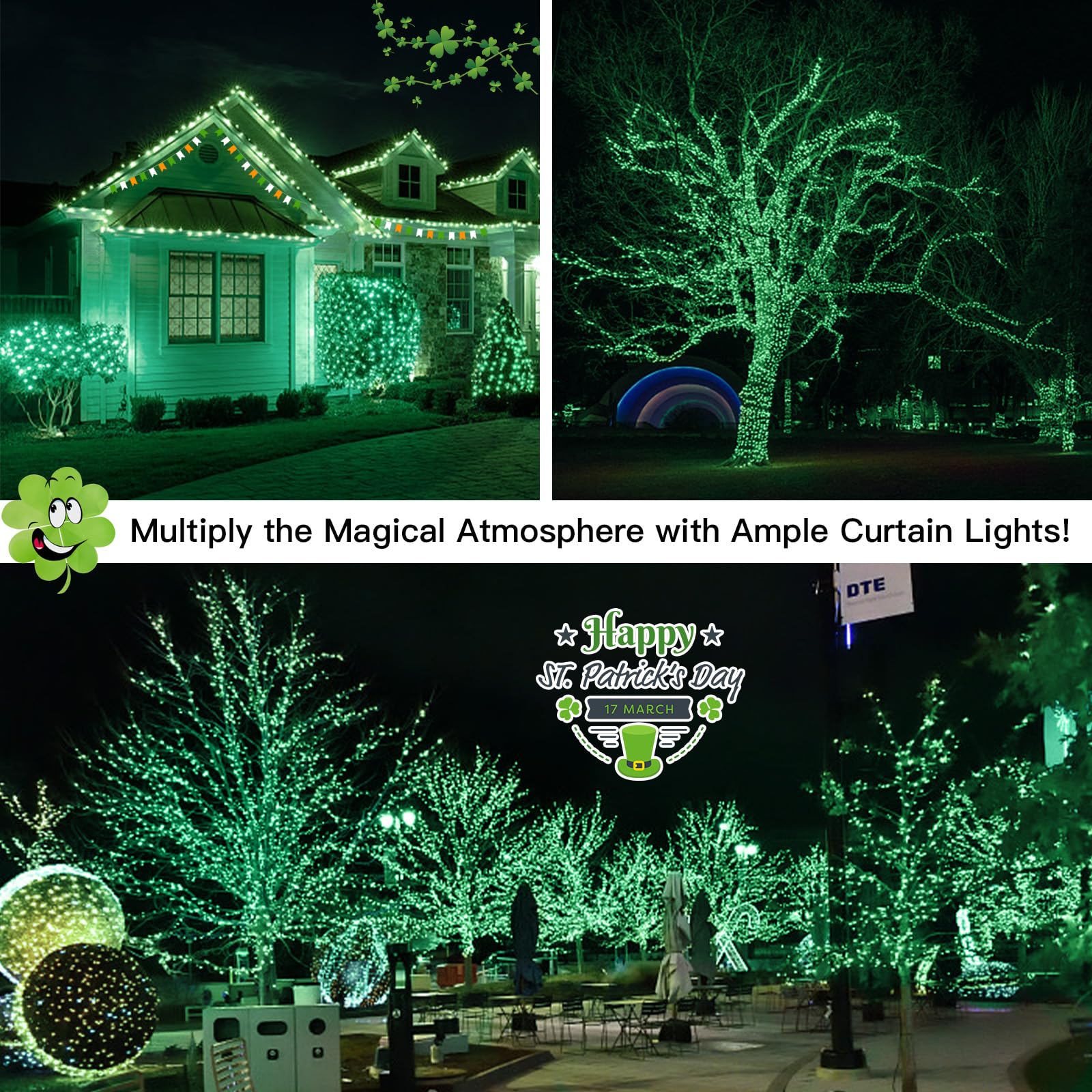suddus Green Christmas Lights Battery Operatd, 66ft 200LED St Patricks Day Decorations Lights Indoor, Fairy Twinkle Lights with
