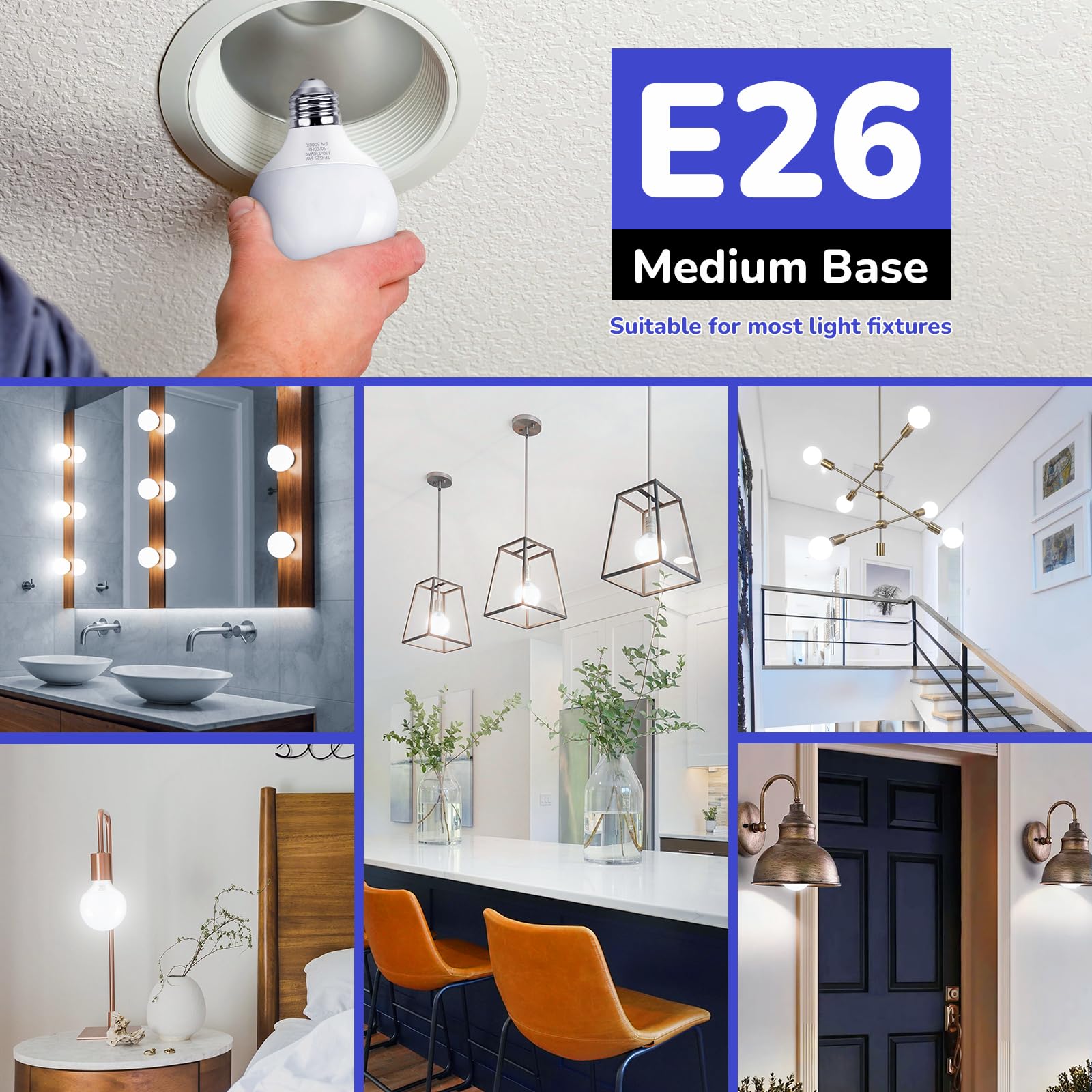 Maxvolador G25 Led Globe Light Bulb 60W Equivalent, Daylight White 5000K E26 Vanity Round Bulbs For Bathroom Makeup Mirror, Non-