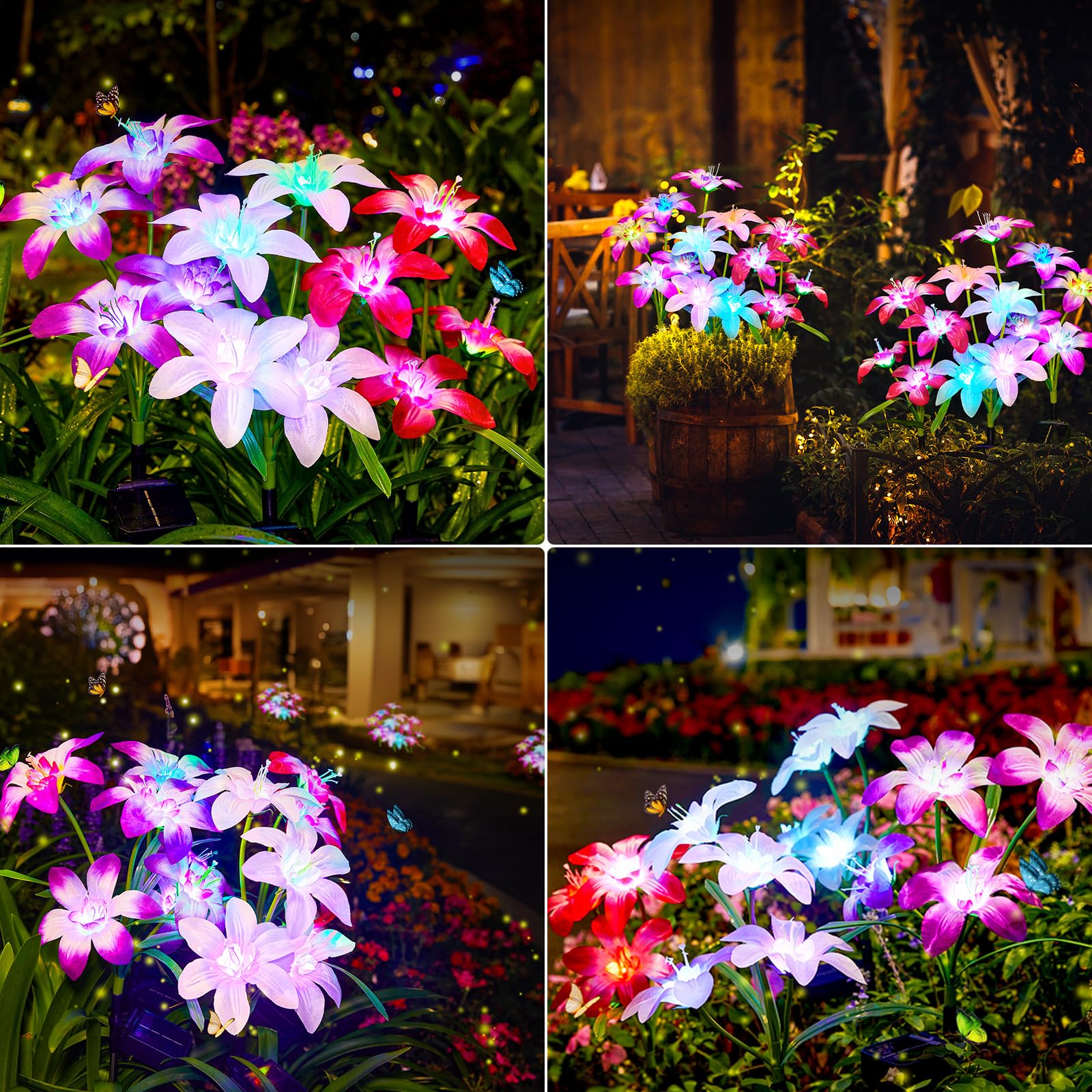 Ahaorigin Solar Garden Lights, 8 Pack Blooming Lily, Multicolor, Waterproof, Model TFL-001
