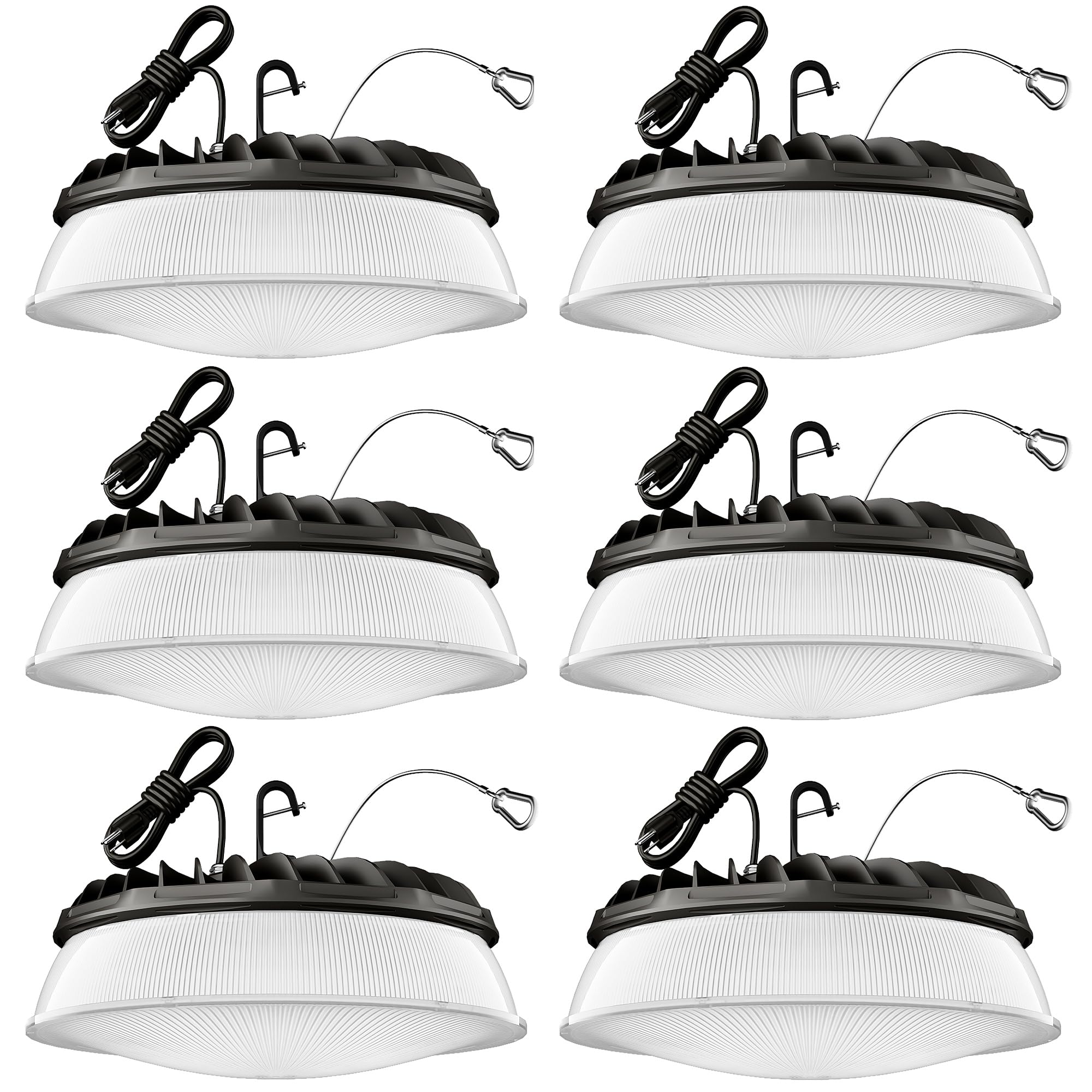 Elaruslux 200W 6 Pack UFO LED High Bay Light with Reflector 28,000lm 5000K LED High Bay Lights AC110-277V 5' Cable with Plug Wat