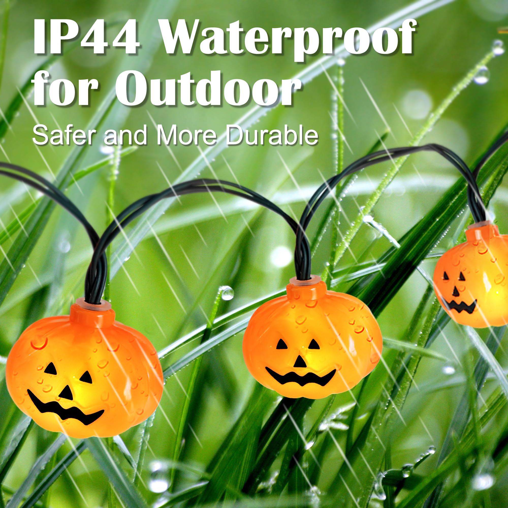 Varmax Solar Halloween Lights Outdoor 60 Leds, Halloween Pumpkin String Lights With 8 Lighting Modes, Halloween Outdoor Decorations 25.9 Ft For Porch, Window, Garden, Yard, Party