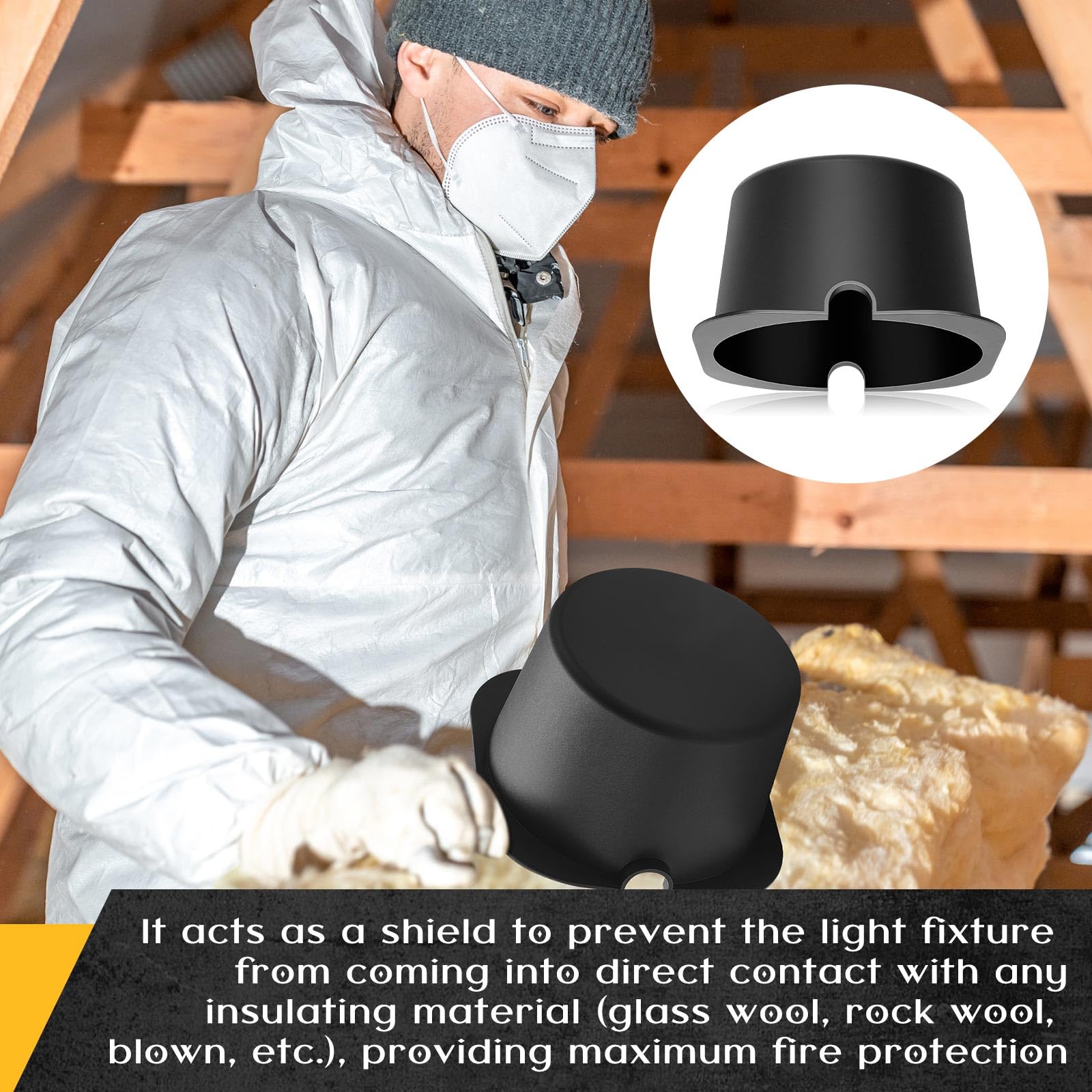 Tuanse 15 Pcs Recessed Light Cover For 4 Inch Lighting Fixtures 5.3 X 5.3 X 3.35 Inch Fire-Resistant And Energy-Saving Light Insulation Protect Cover For Attic (Black)