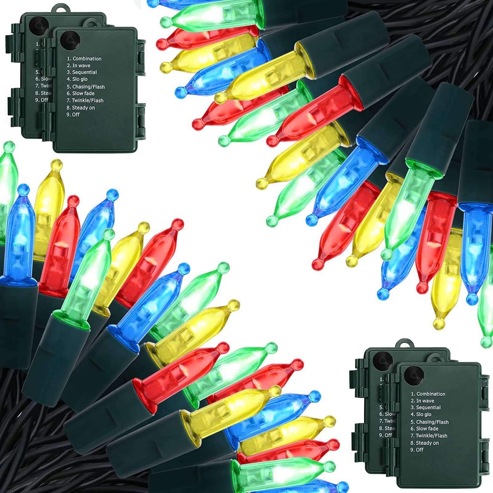 KOUQIYA Battery Operated Christmas Lights 4 Pack, 17ft 50 LED Mini String Lights with Auto-Timer 8 Modes Waterproof Tree Lights 