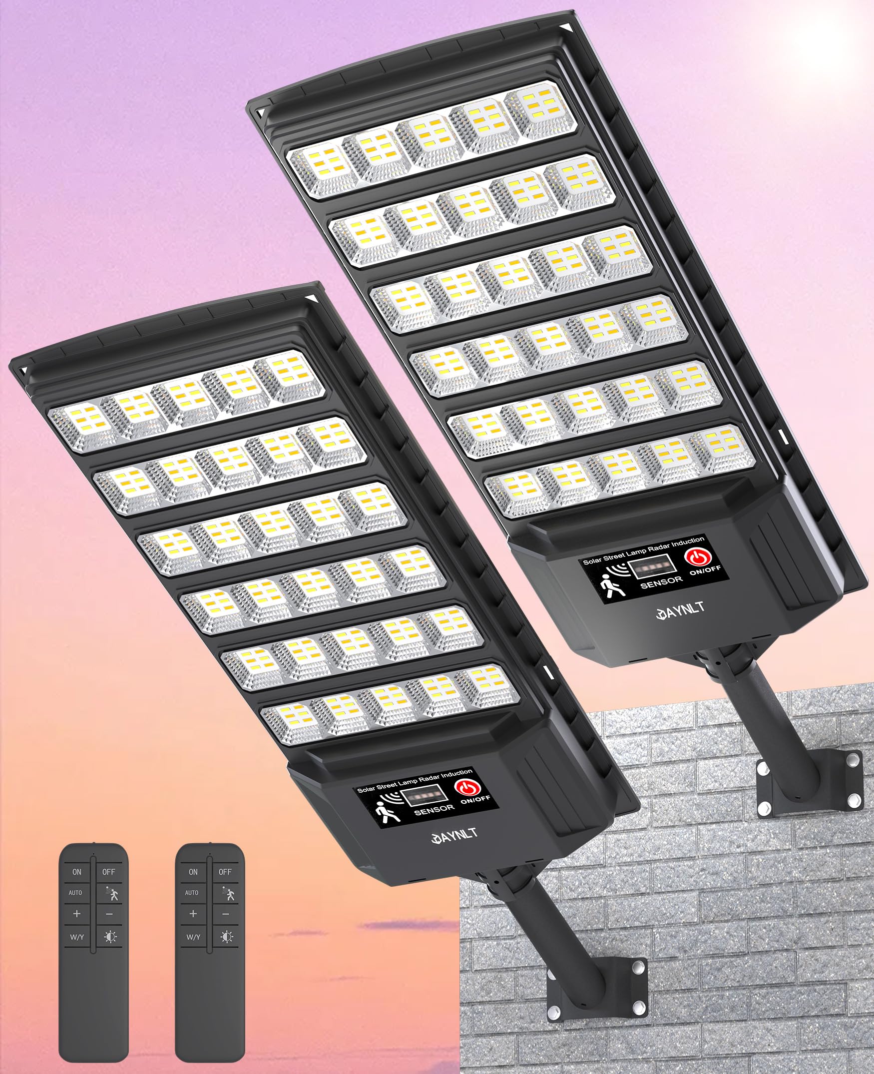 JAYNLT Solar Light Outdoor, 3000K/4000K/6500K Dusk to Dawn Solar Security Floodlight Motion Sensor with Remote Control, Suitable