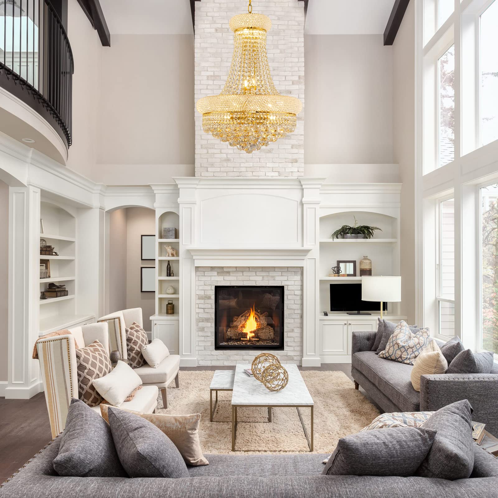 Chandiry 12 Lights Gold Finish Empire Crystal Chandelier Lighting For Dining Room Living Room Foyer Hallway Bedroom Entryway (Di