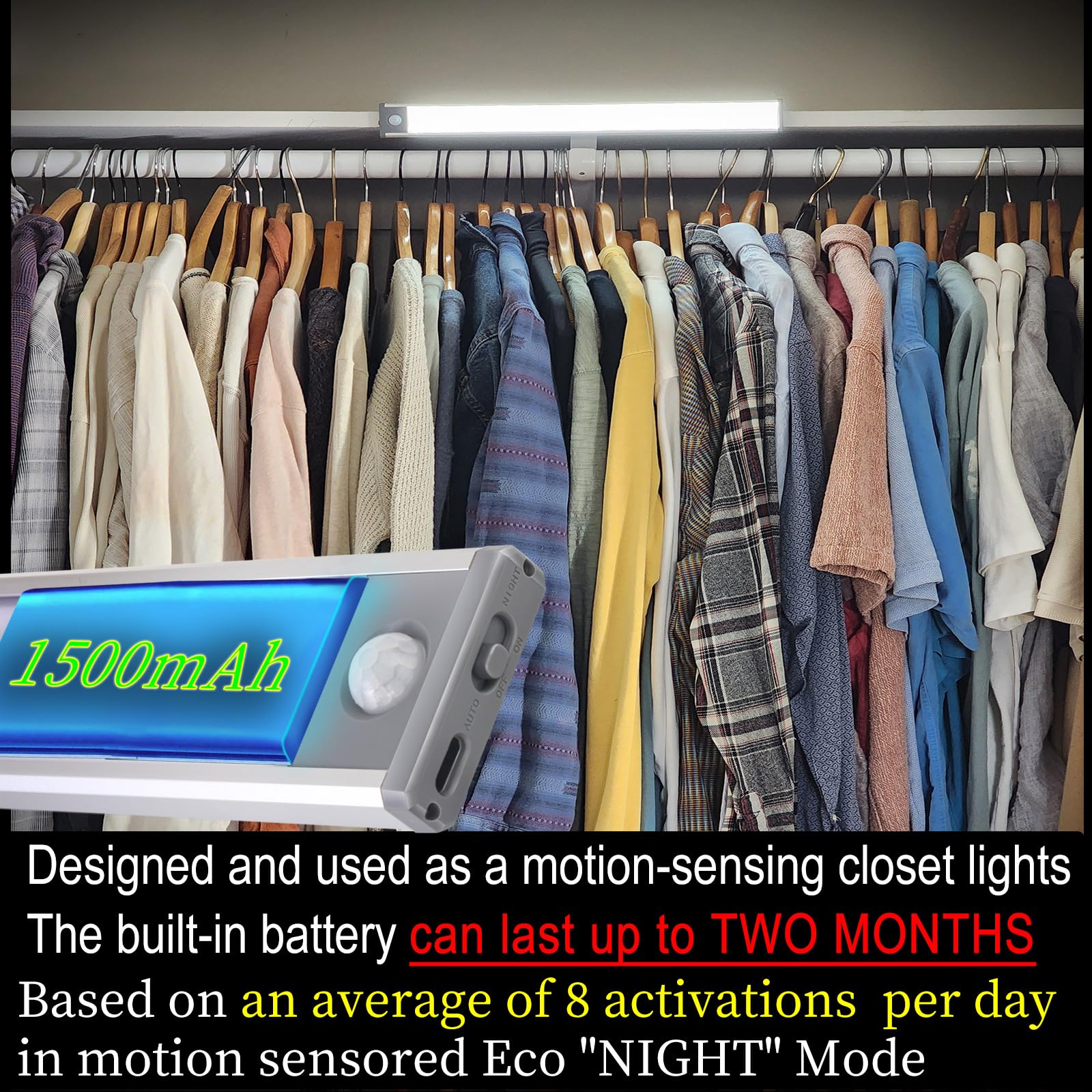 Rechargeable 2 Pack Bright 40Led Motion Sensor Activated Night Light For Closet, Kitchen Counter, Battery Operated Under Cabinet