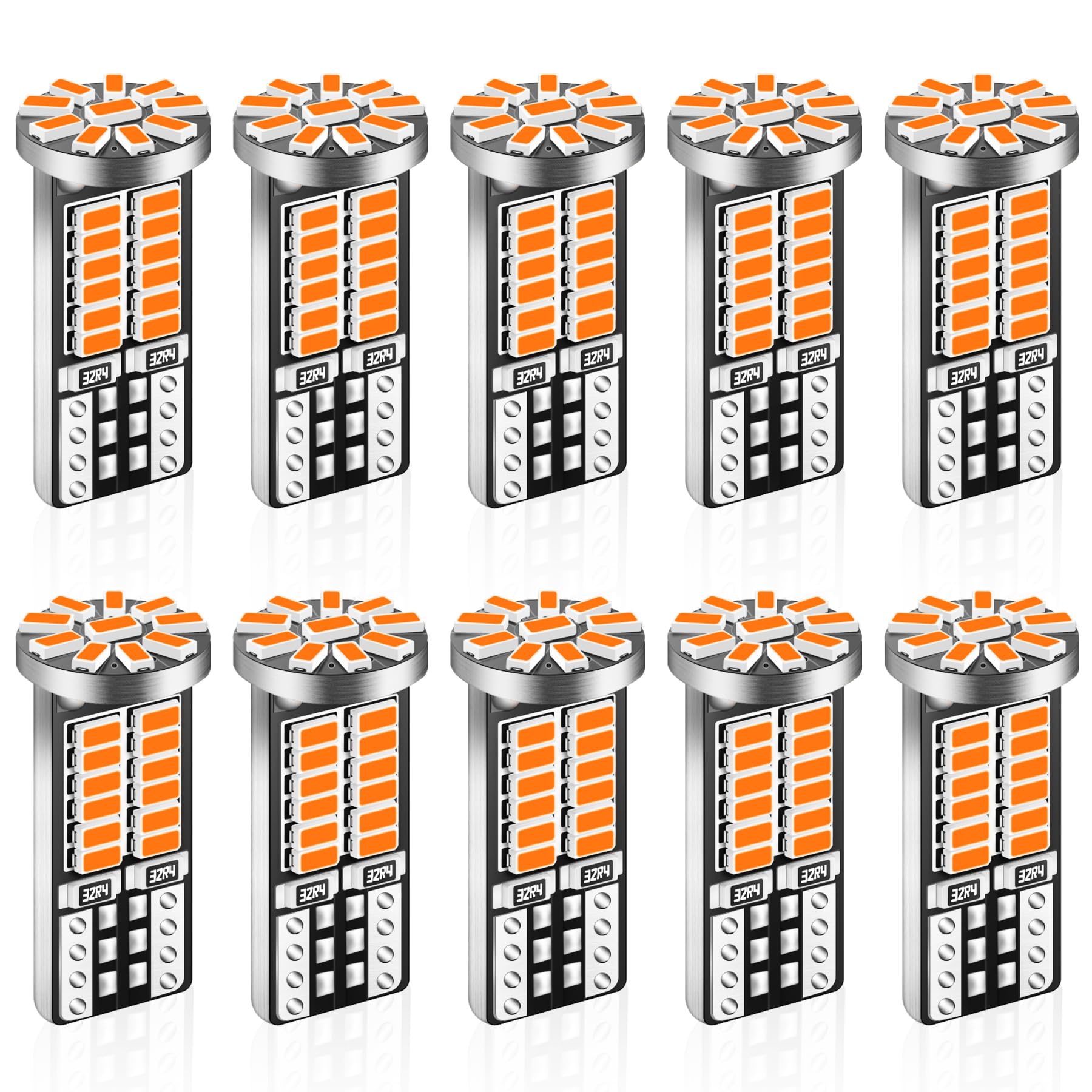 iFunyLED 10Pcs Super Bright LED Bulbs for Car Interior, Amber Yellow, T10 194 168 2825 W5W - Replacement for Trunk Dome Map Lights