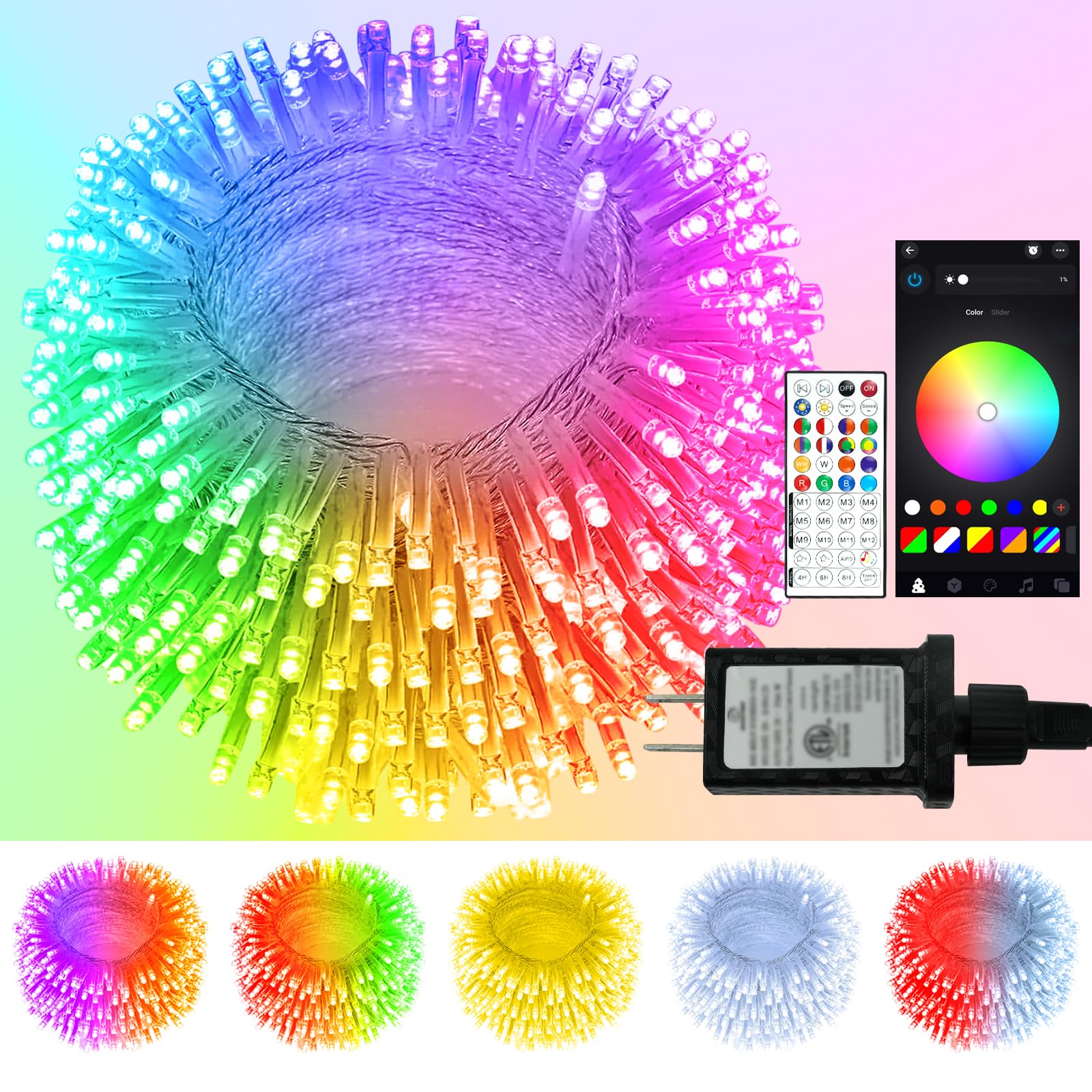 188FT 600LED Smart Color Changing Christmas String Lights Outdoor | App Control RGB LED String Lights with Remote & Timer, Water