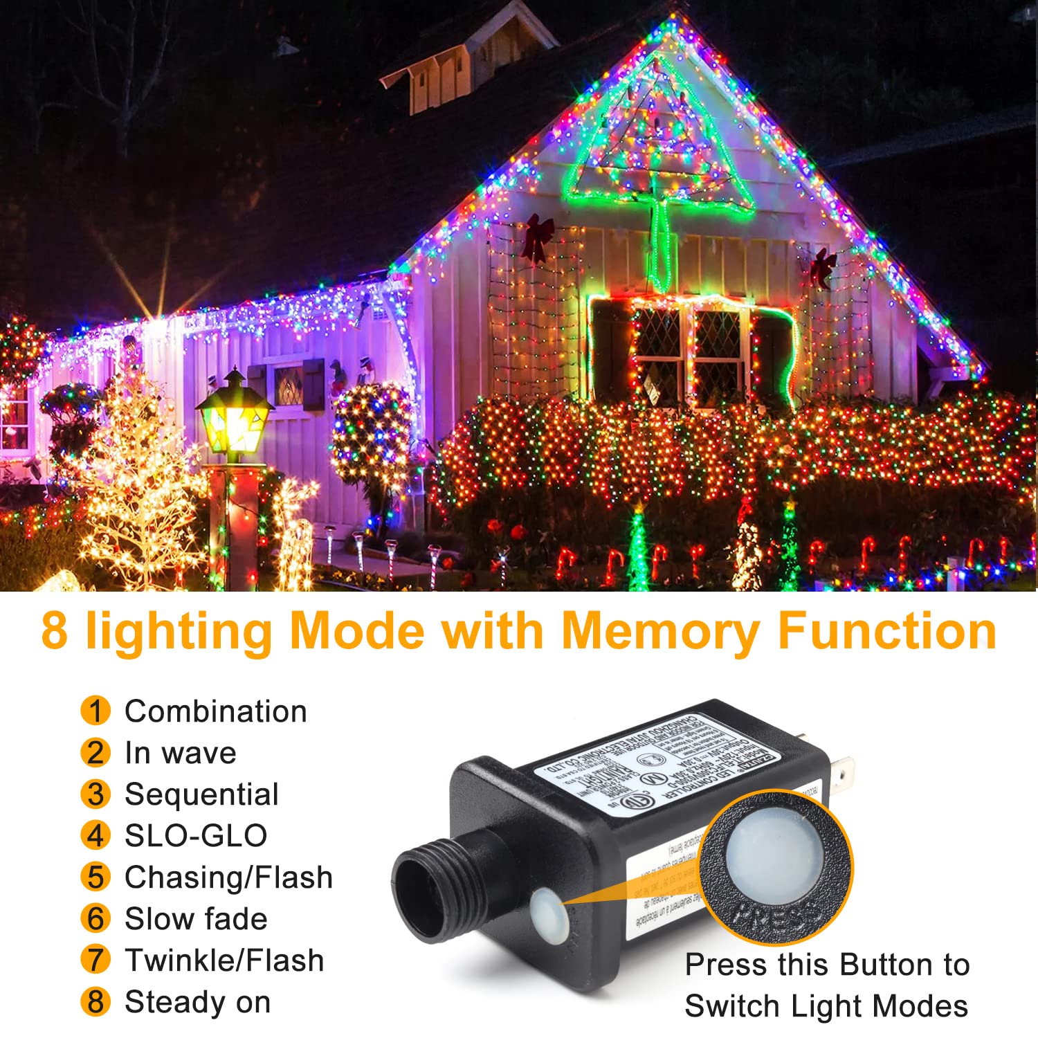 Haili 1000 Led Christmas Lights, Plug In 8 Lighting Modes Waterproof, Outdoor Christmas Lights For Tree Yard Party Indoor Outside Decorations (393Ft, Multi Colored)