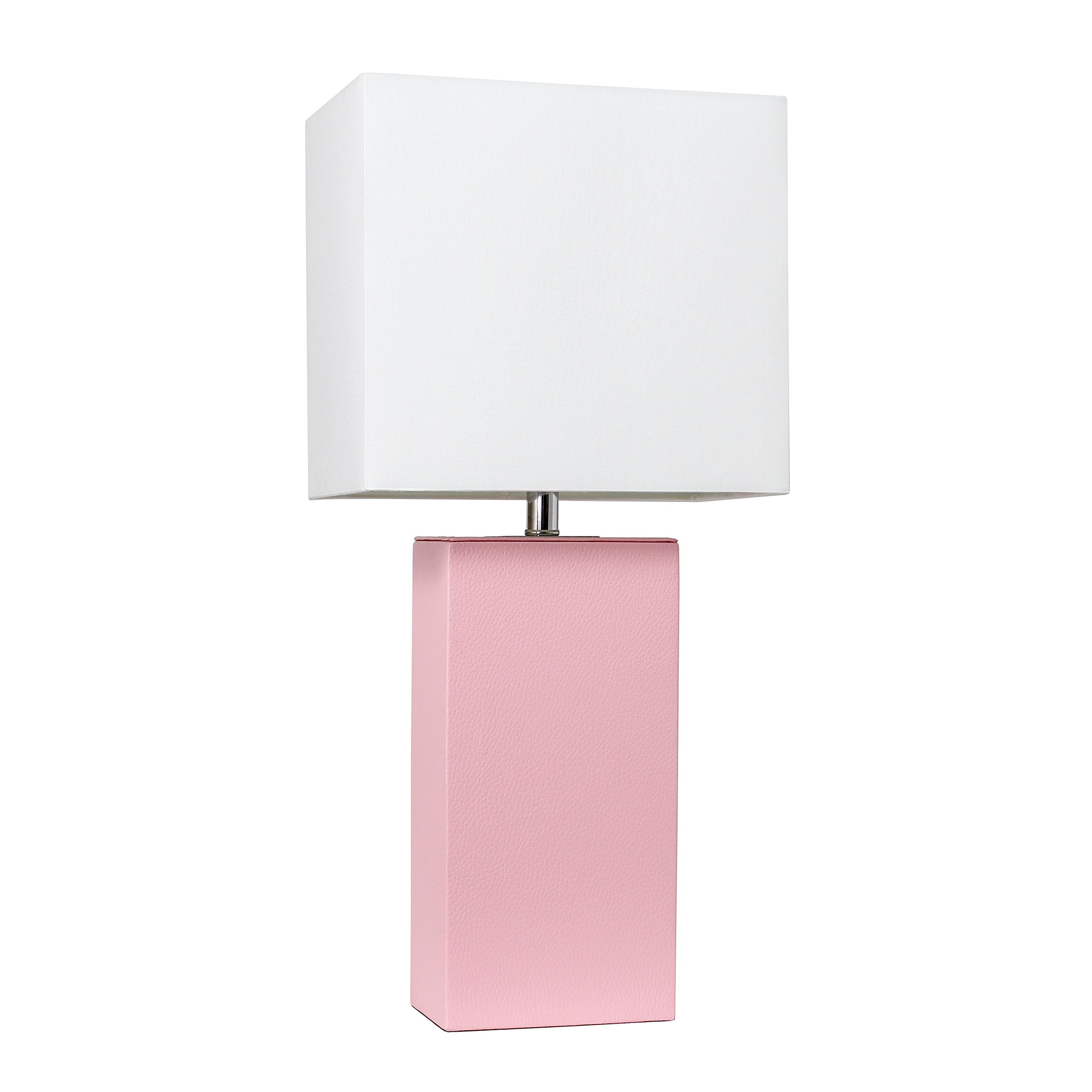 Elegant Designs Lt1025-Pnk Modern Leather Table Lamp With White Fabric Shade, Pink