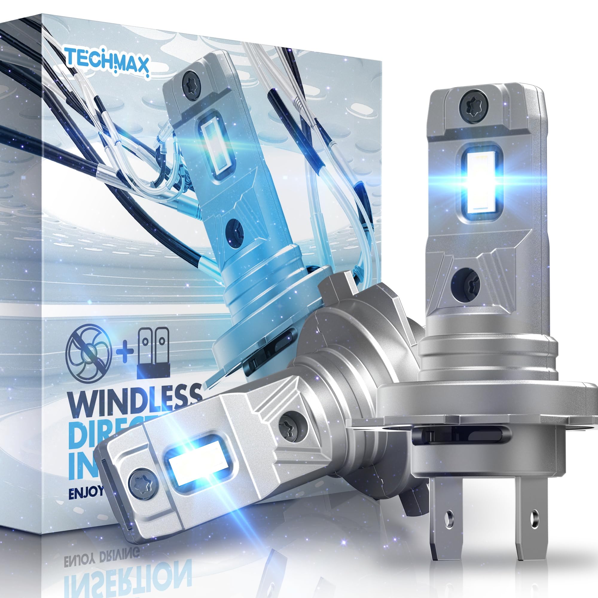TECHMAX H7 Light Bulb Pack of 2, 6500K Xenon White, Extremely Bright, Mini Size, Fanless, Gray, Aluminum