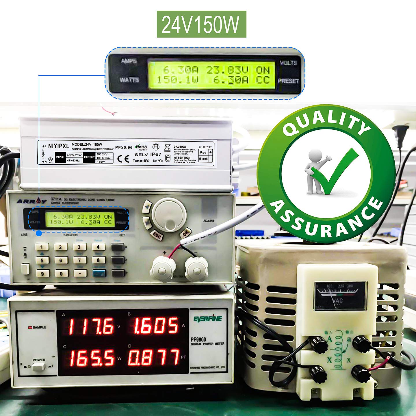 Led Driver 150 Watts 24V Dc Low Voltage Transformer, Waterproof Ip67 Led Power Supply, Adapter With 3-Prong Plug 3.3 Feet Cable