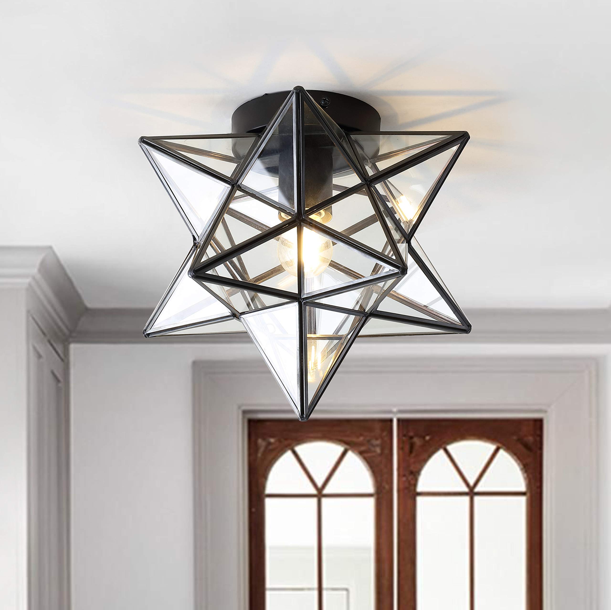 Jonathan Y Jyl9035A Stella 12'' Moravian Star Metal/Glass Led Flush Mount Contemporary Dimmable, For Kitchen,Hallway,Bathroom,St