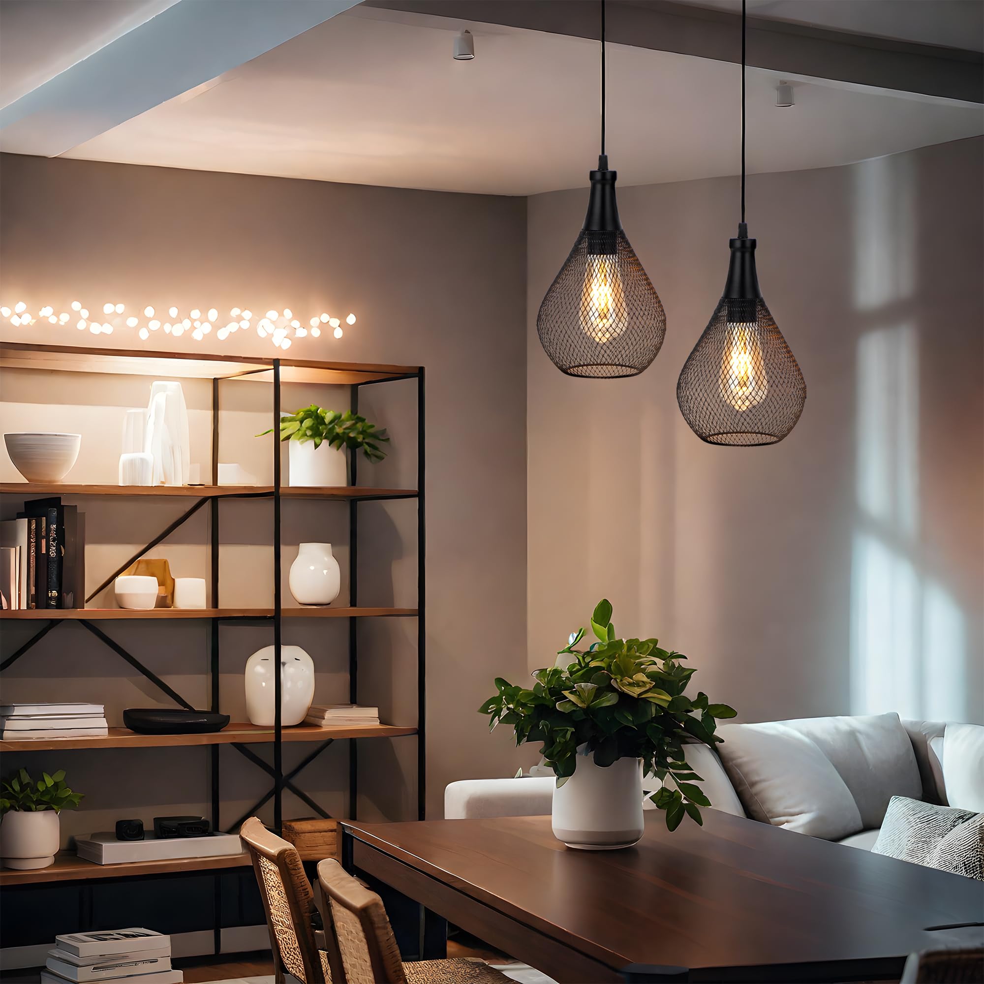 Jhy Design Hanging Lamp Set Of 2 Battery Operated Cordless Lamps Metal Cage Pendant Light With 6 Hours Timer Great For Parties P