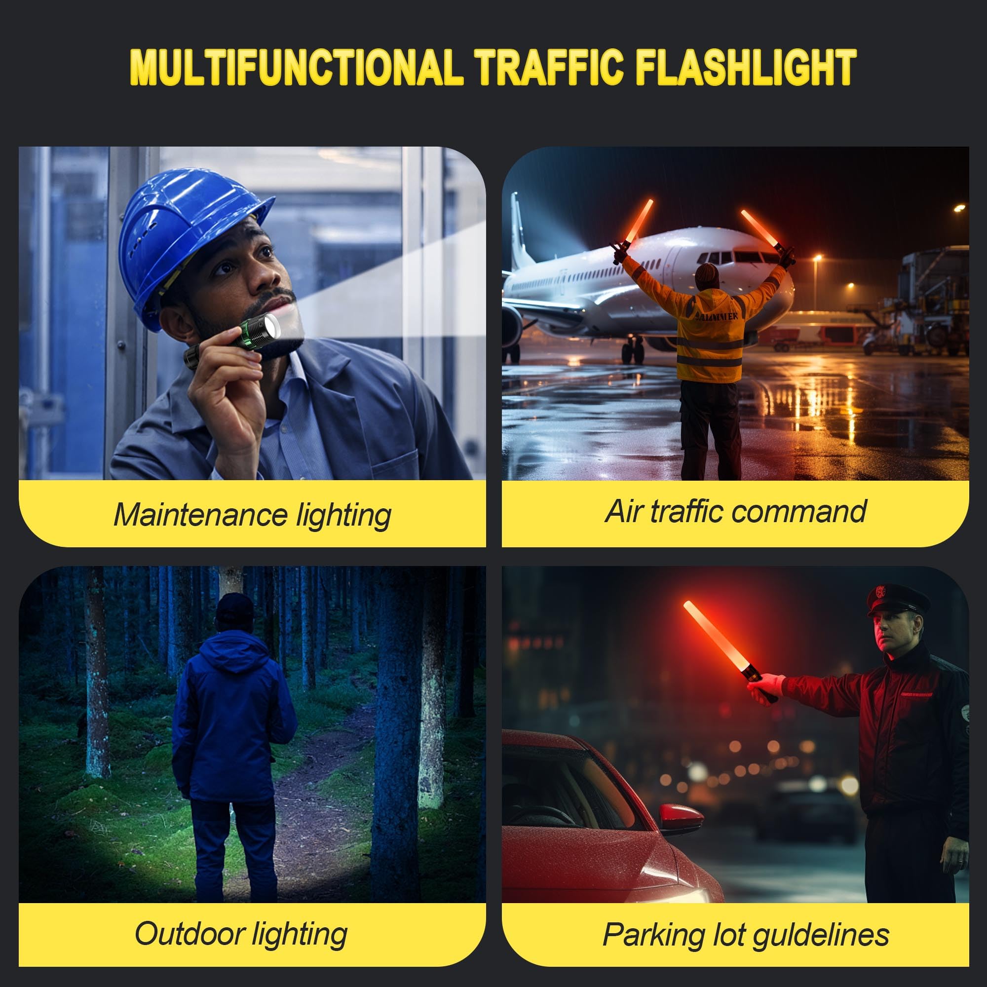 E-Riding 2 Pack Traffic Wand, 16 Inch Led Traffic Flashlight, Orange Safety Signal Baton With For 5 Flashing Modes, Air Traffic