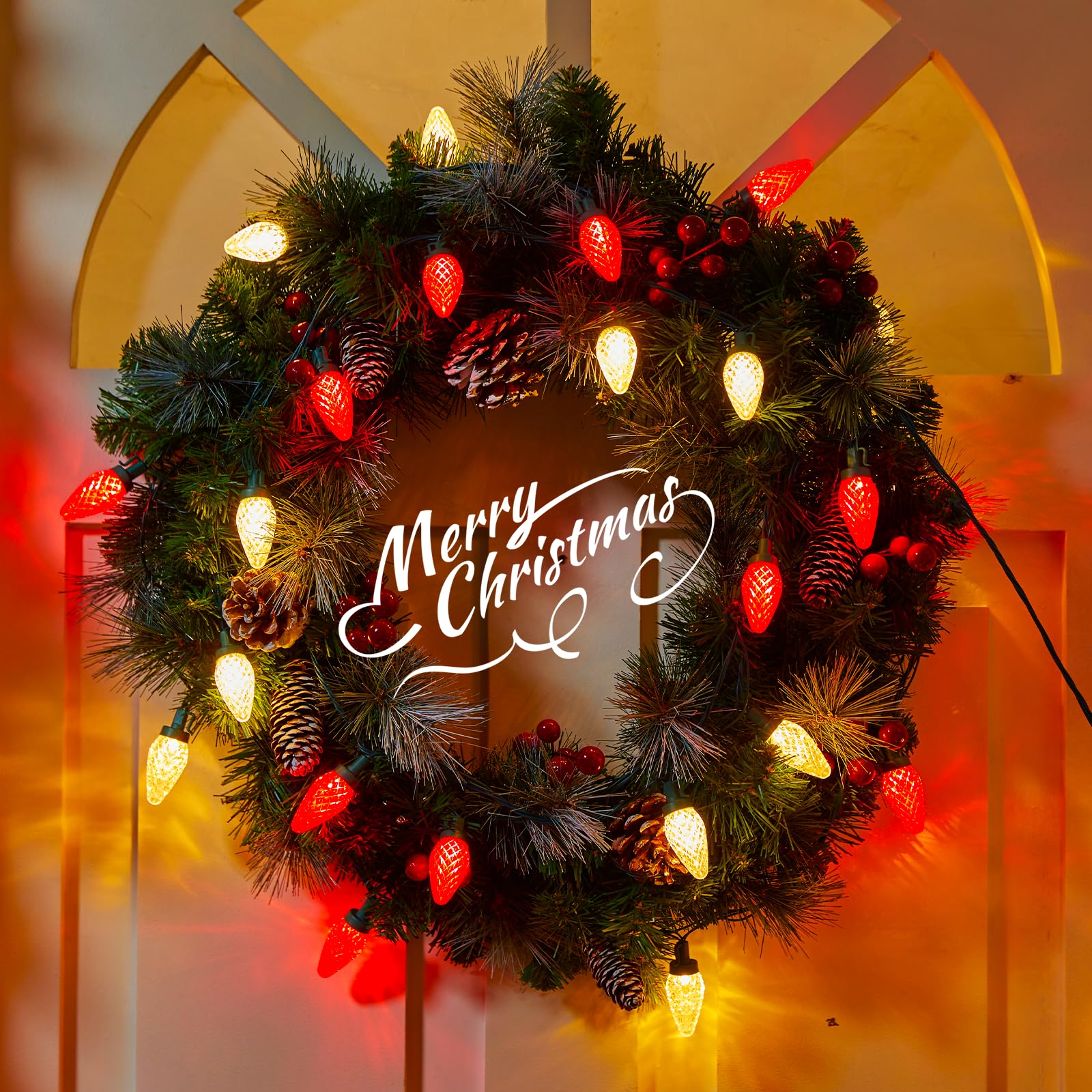 Minetom C9 LED Christmas Lights Outdoor, 100 Lights, 81 Feet, Waterproof, Timer, Red & Warm White