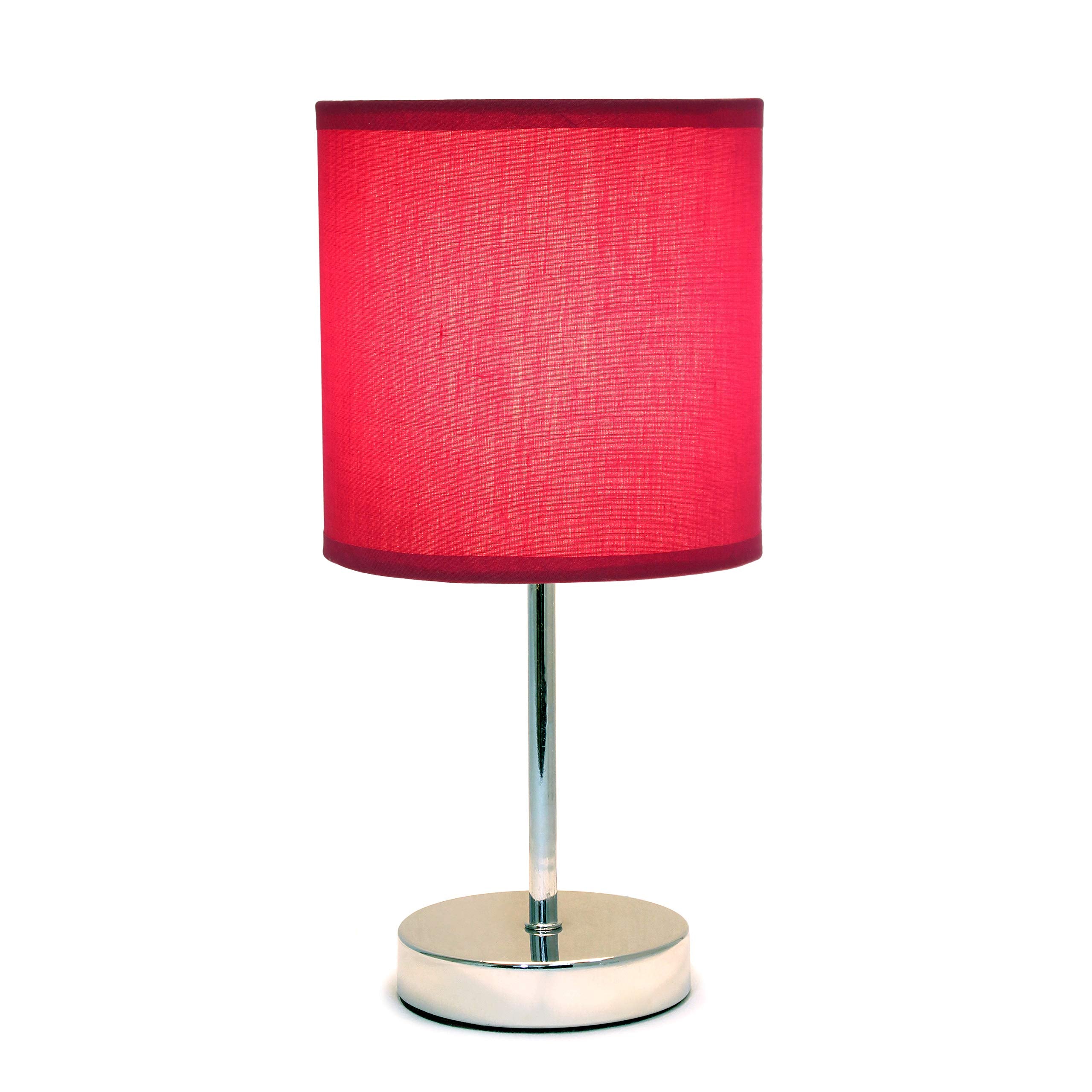 Simple Designs Chrome Mini Basic Table Lamp 2 Pack, Fabric Shade, Wine Red, Model LT2007-WNE-2PK, No Bulb
