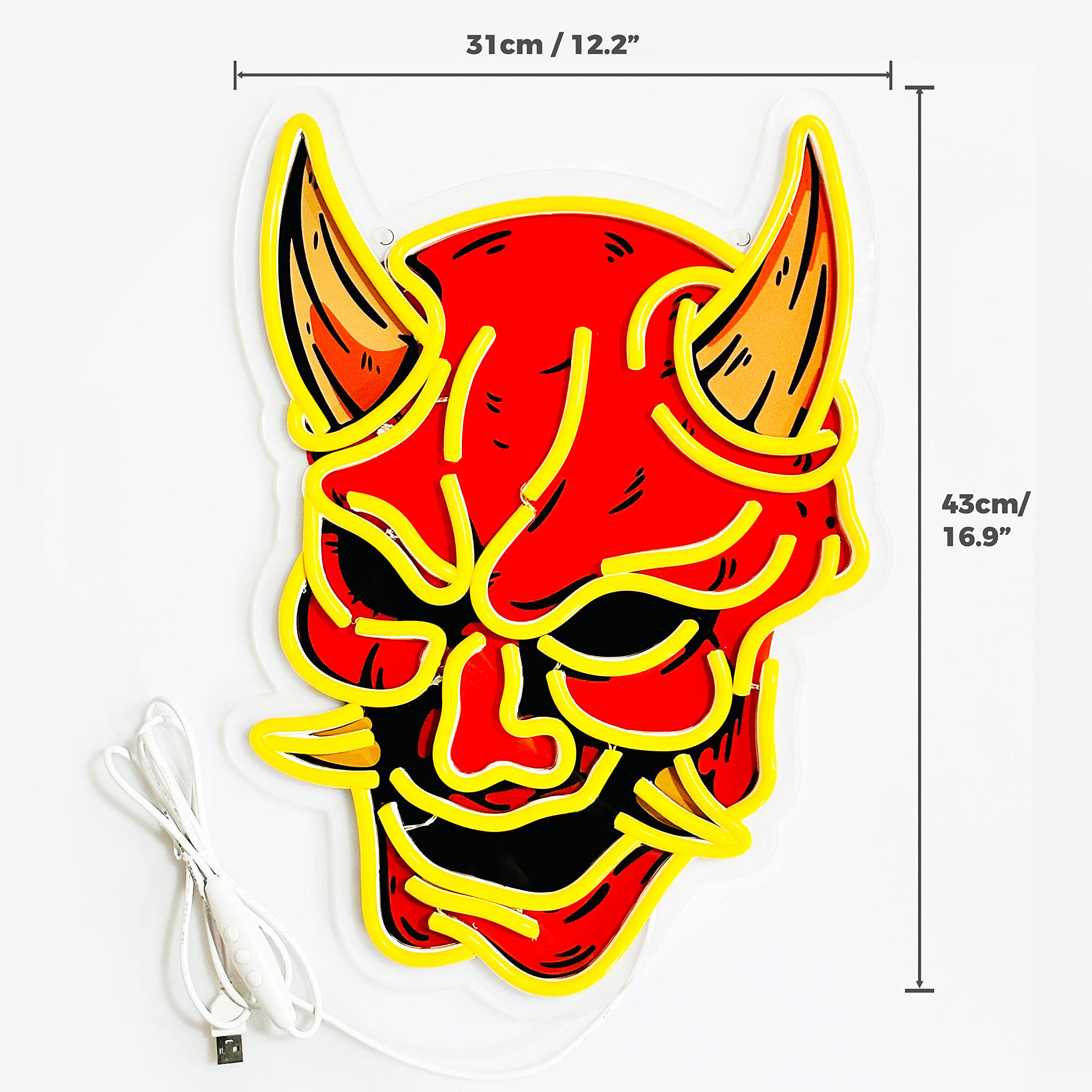 Hannya Mask Neon Sign for Game Room, Tattoo Shop, Tattoo Studio Decor LED Anime Neon Light Cool Room Accessory Japanese Demon Ev