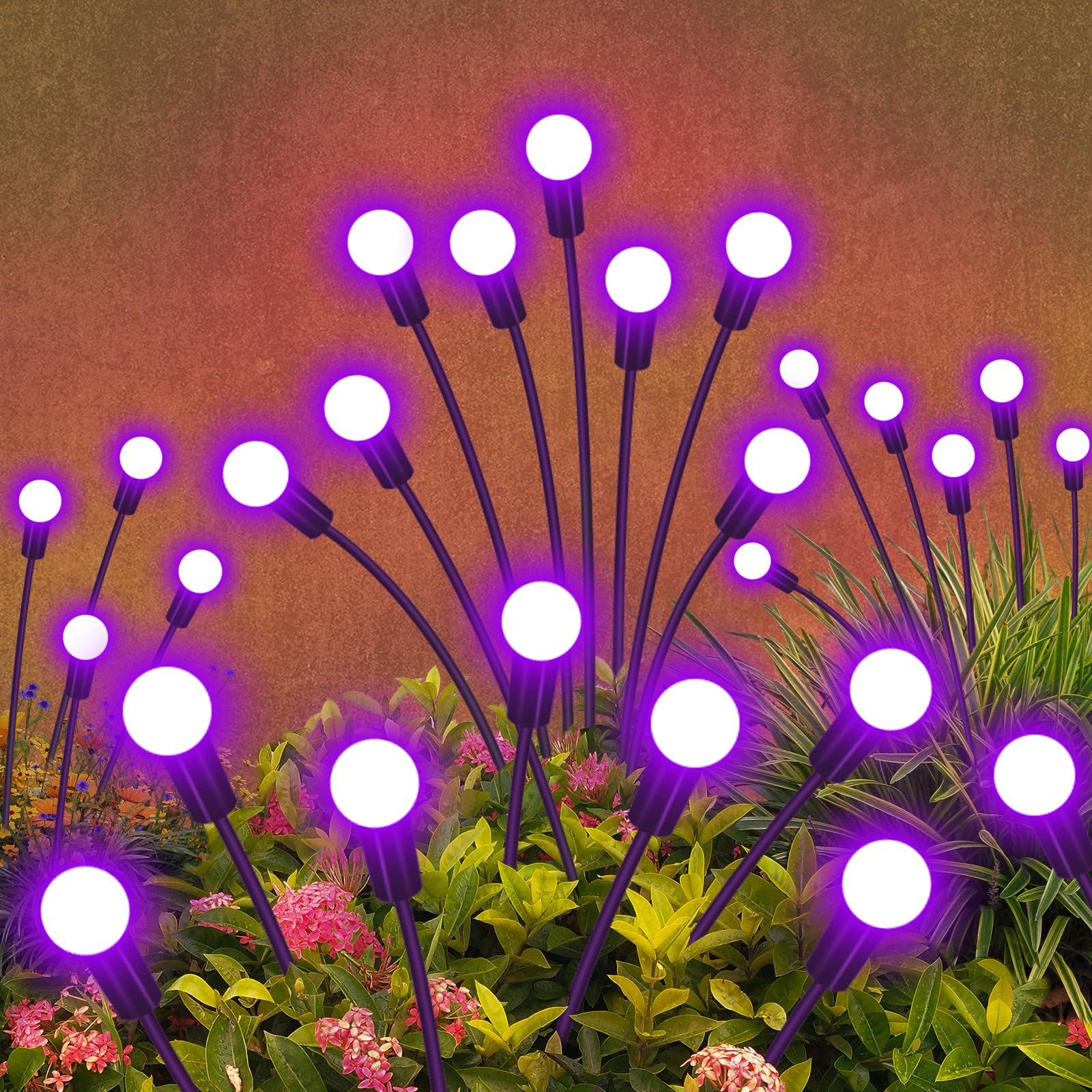 YShengMian Solar Firefly Lights, 32 LED Swaying Light, Waterproof, 4 Pack, Purple Outdoor Garden Decor