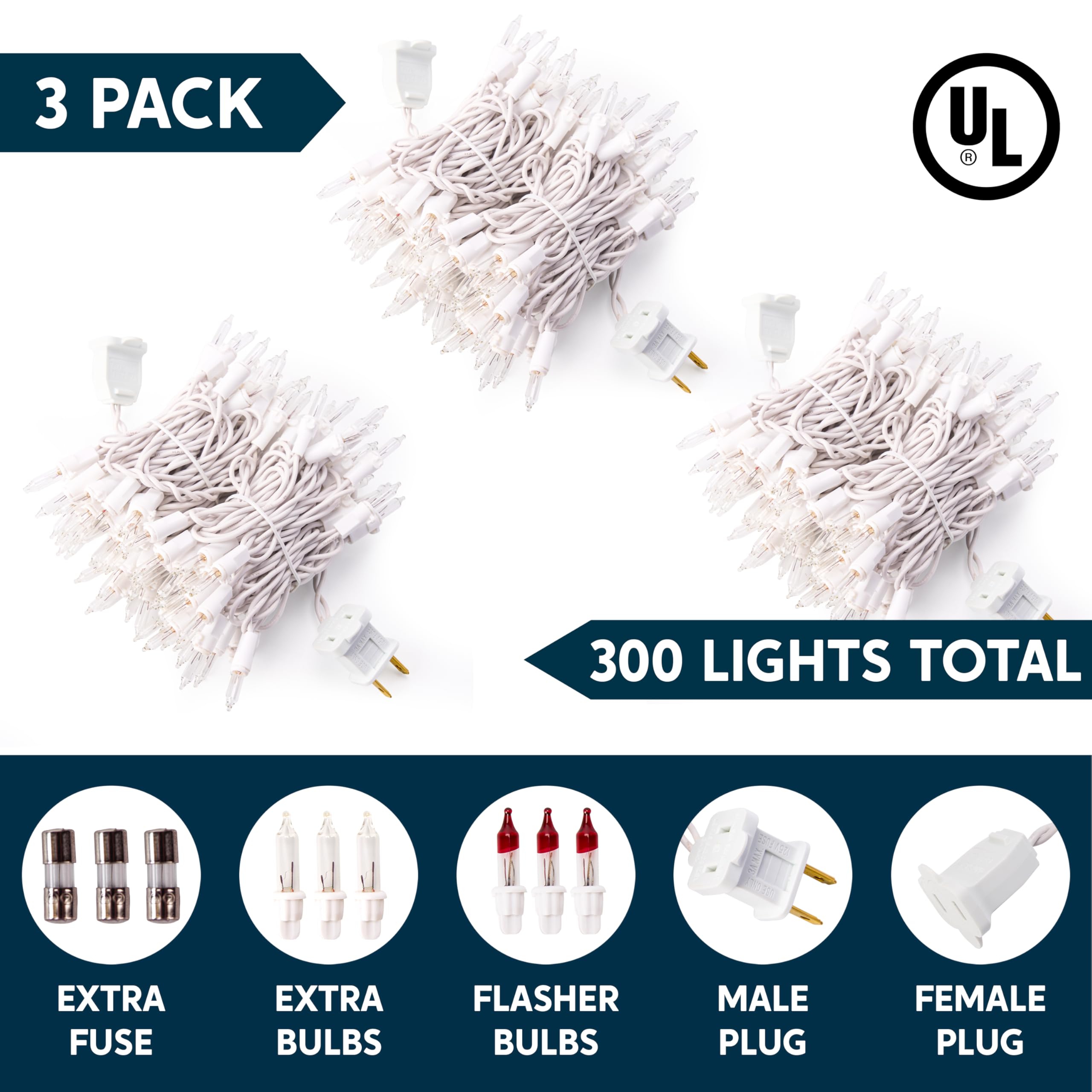Joiedomi Christmas String Lights, Mini Warm Fairy Light, 300ct (3x100), 64.5FT, White Wire, Model HWO-100/2FC