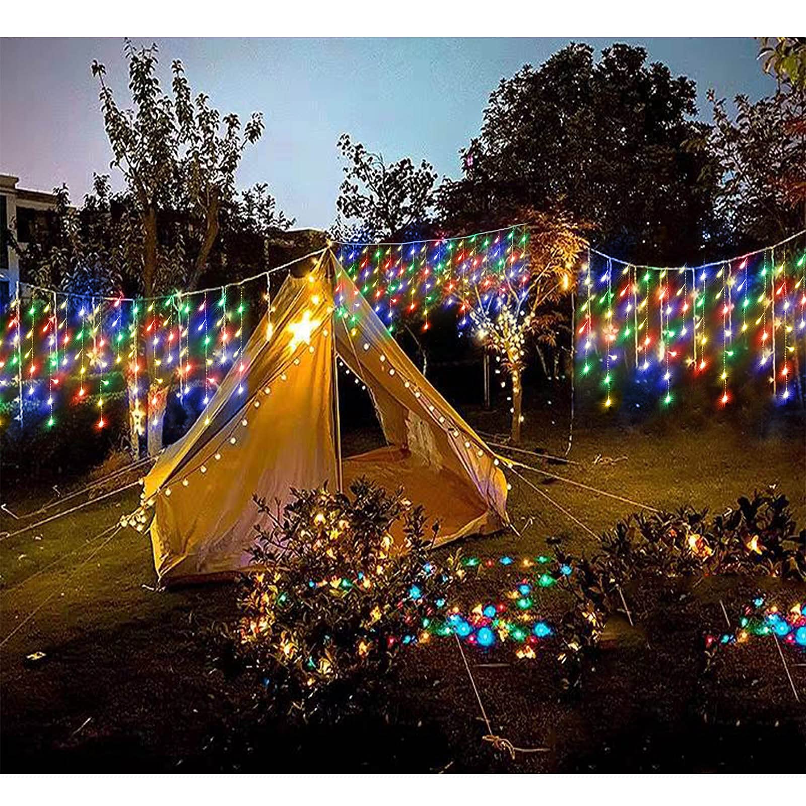 Janchs 304 LED Solar Christmas Lights, Multicolored Icicle String Lights, 8 Modes, Waterproof for Outdoor Decorations
