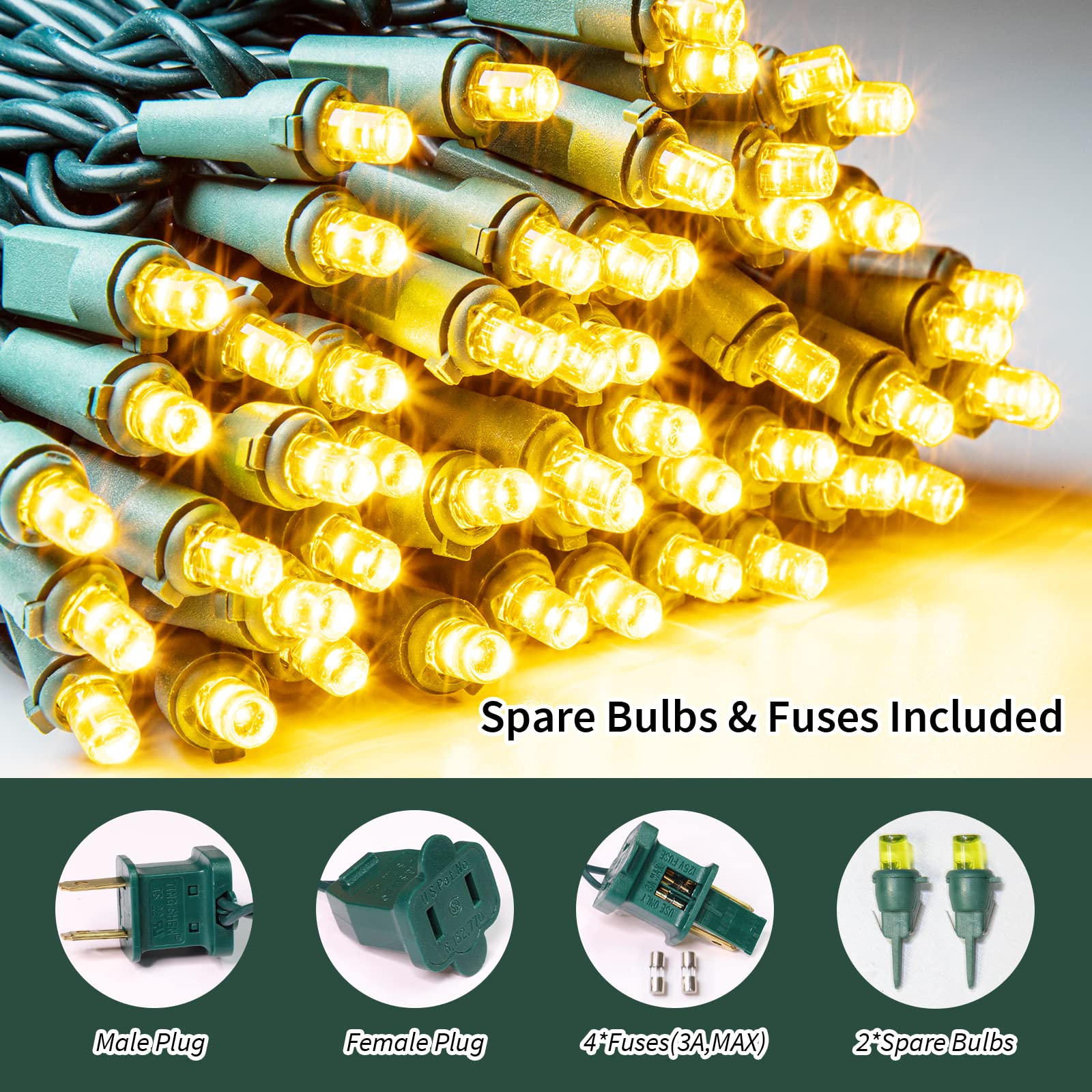 Lamphome Yellow Wide Angle Led String Lights, 64.8 Ft 300 Count, Pack Of 3 Strands 21.9 Ft 100 Lights Ul Certified Commercial Gr