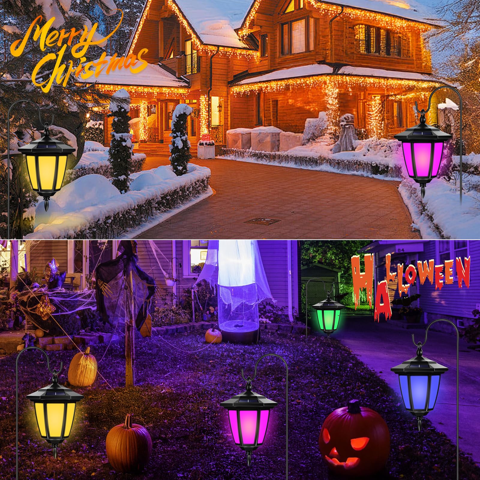 Viewsun 34 Inch Solar Hanging Lights  Shepherd Hook Lights With 4 Lighting Modes Waterproof Outdoor Decorative Solar Lantern Lights For Garden Decor  Patio  Backyard  Pathway  6 Pack