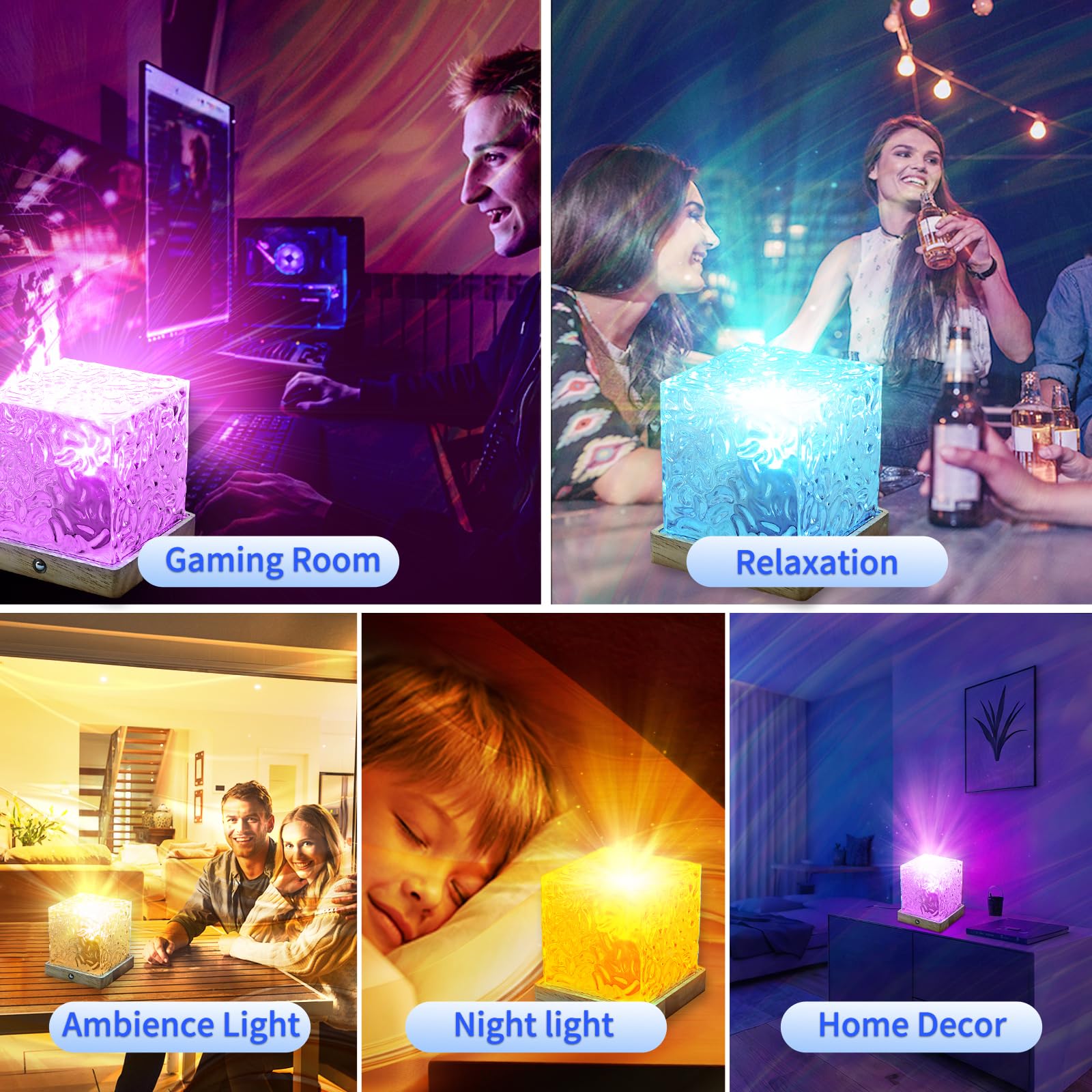LETOUR Northern Lights Ocean Wave Cube Lamp, RGB, Small, Model LT-NL025-RGBC-UK, 16 Colors & 30 Modes for Kids' Rooms/Parties