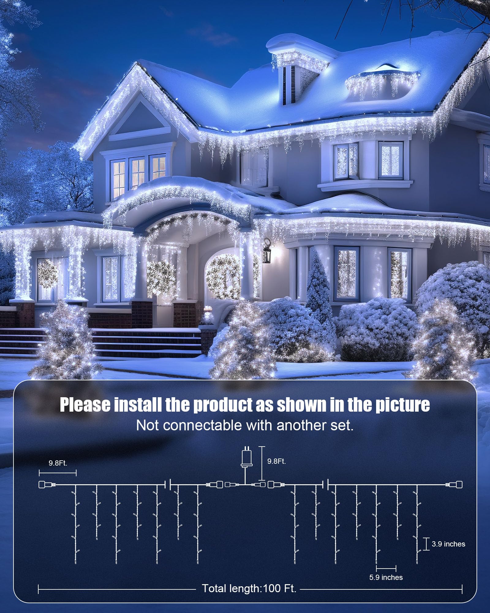 Minetom Icicle Lights For Outside, 100Ft 832 Led White Christmas Lights With 156 Drops, Icicle Christmas Lights Outdoor With Rem