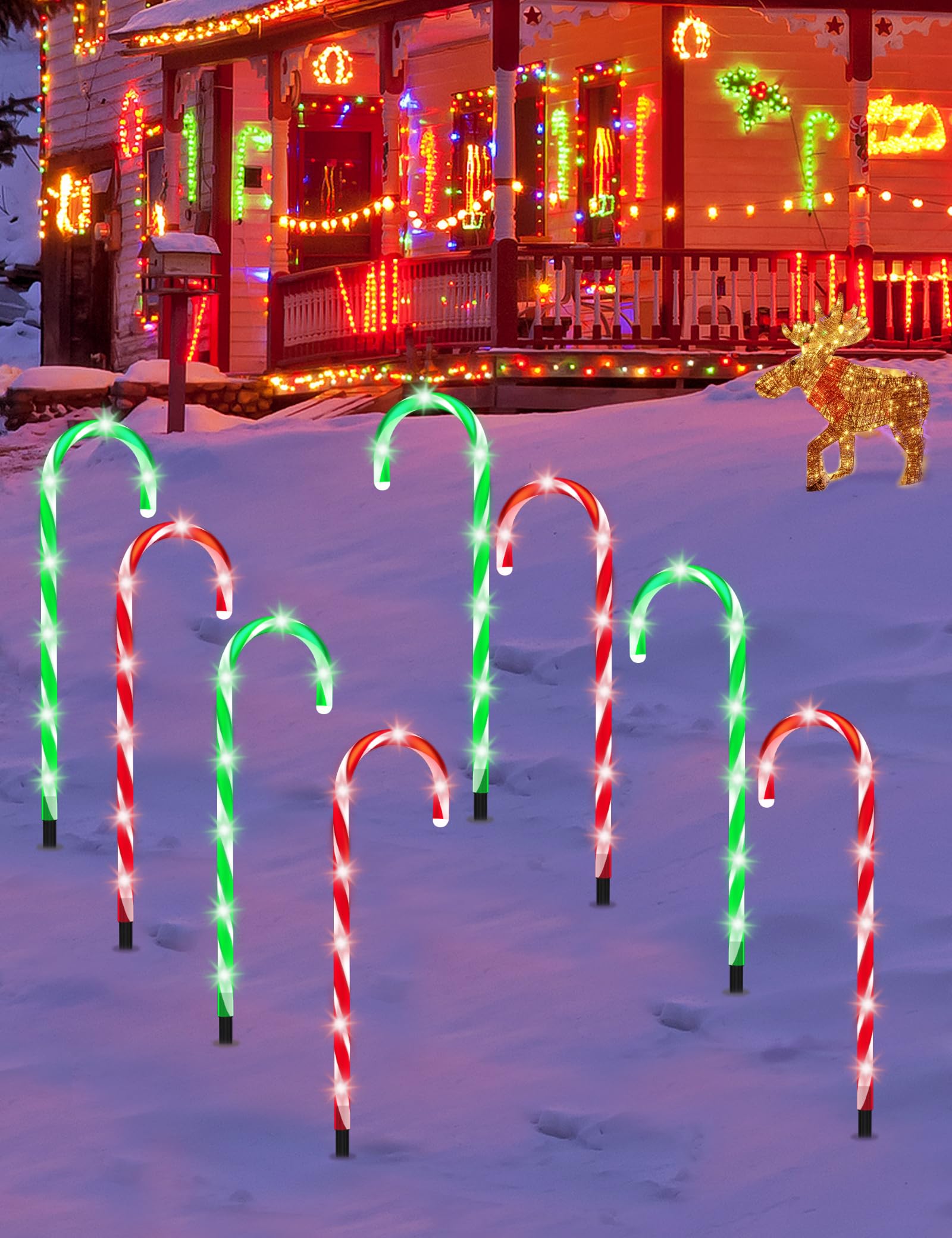 Zhaha Solar Christmas Pathway Lights Outdoor Decorations, Solar Candy Cane Lights For Yard Patio Garden Walkway With 8 Light Mod