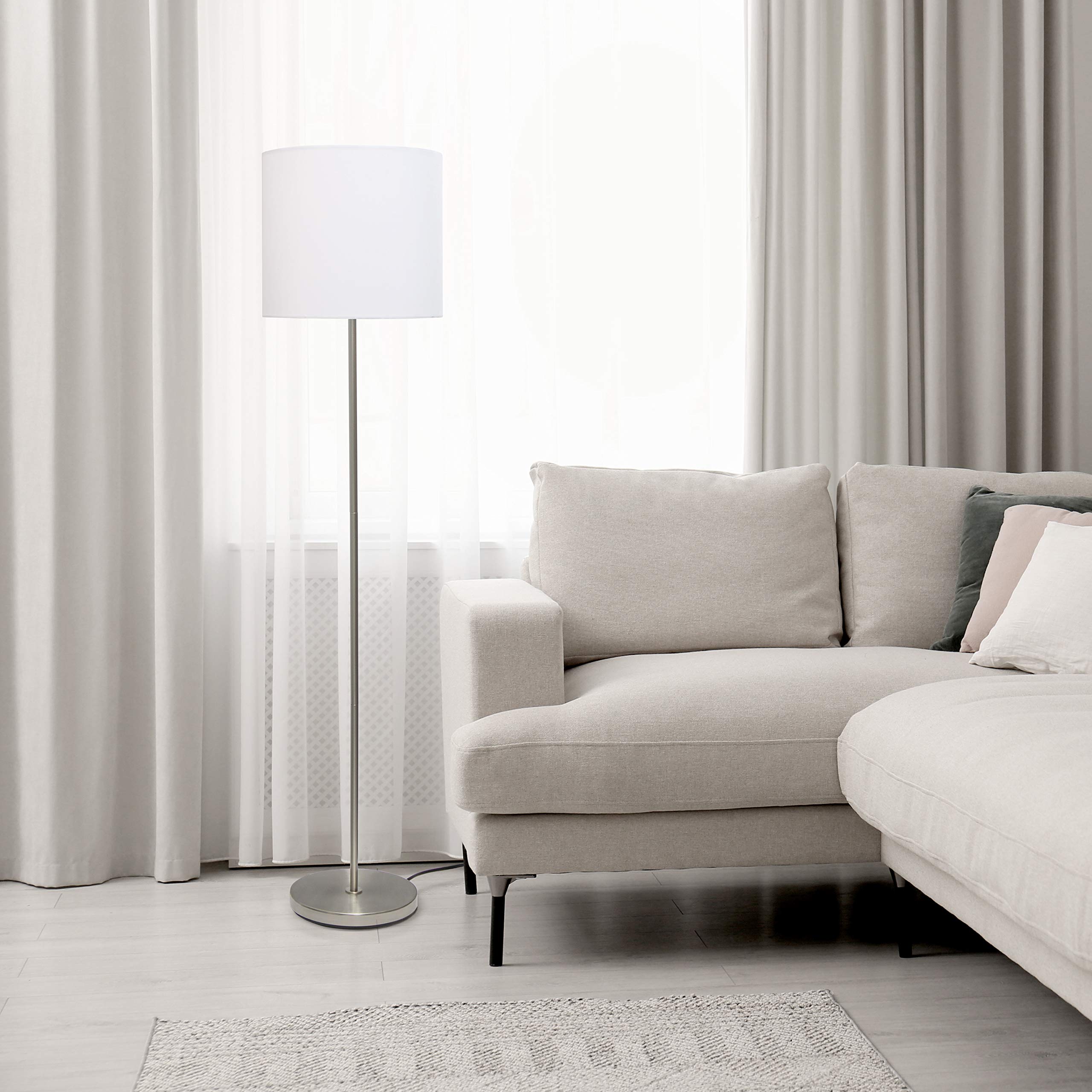 Simple Designs LF2004-WHT Floor Lamp, Brushed Nickel, Metal, White, No Bulb