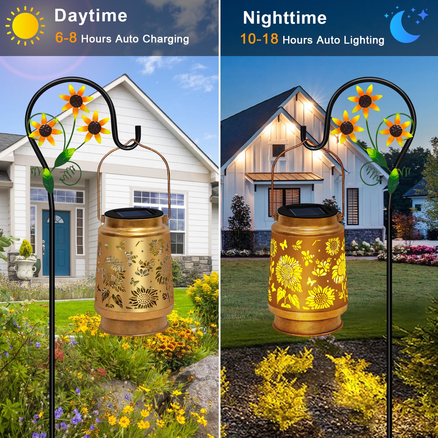 2 Pack Sunflower Solar Lanterns Outdoor Waterproof,Solar Lights Garden Decor Gifts For Mom Women Grandma Decoration Outside For