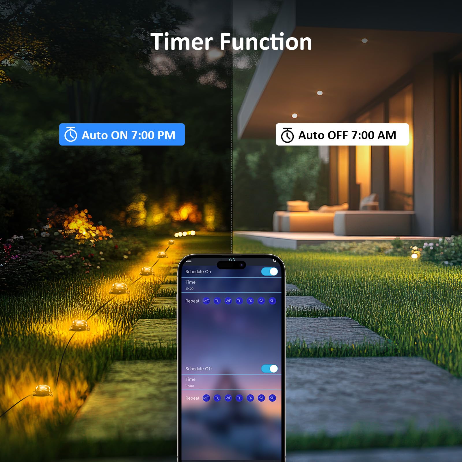 IVRICH 32FT Outdoor Ground Lights, Smart RGB Pathway Lights with APP/Remote Control, IP68 Waterproof, Music Sync, Timer Function
